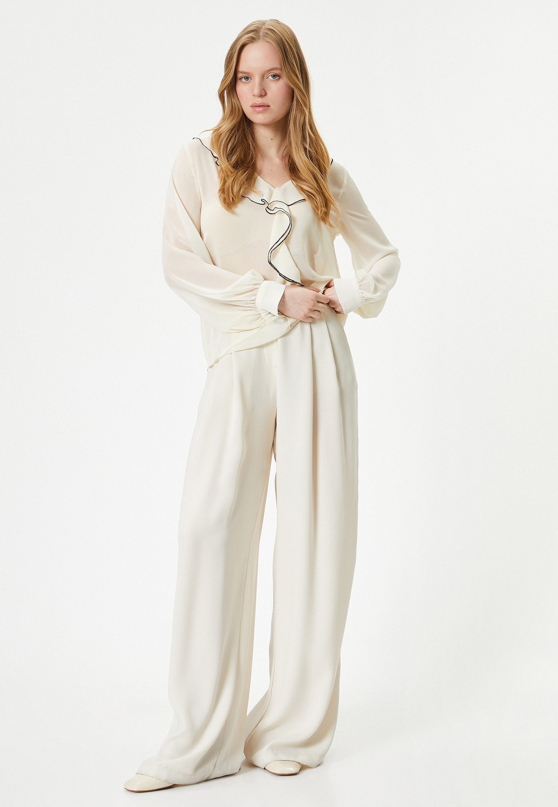 Koton Rüschenbluse Langärmelig Rüschenkragen Rüschenbluse