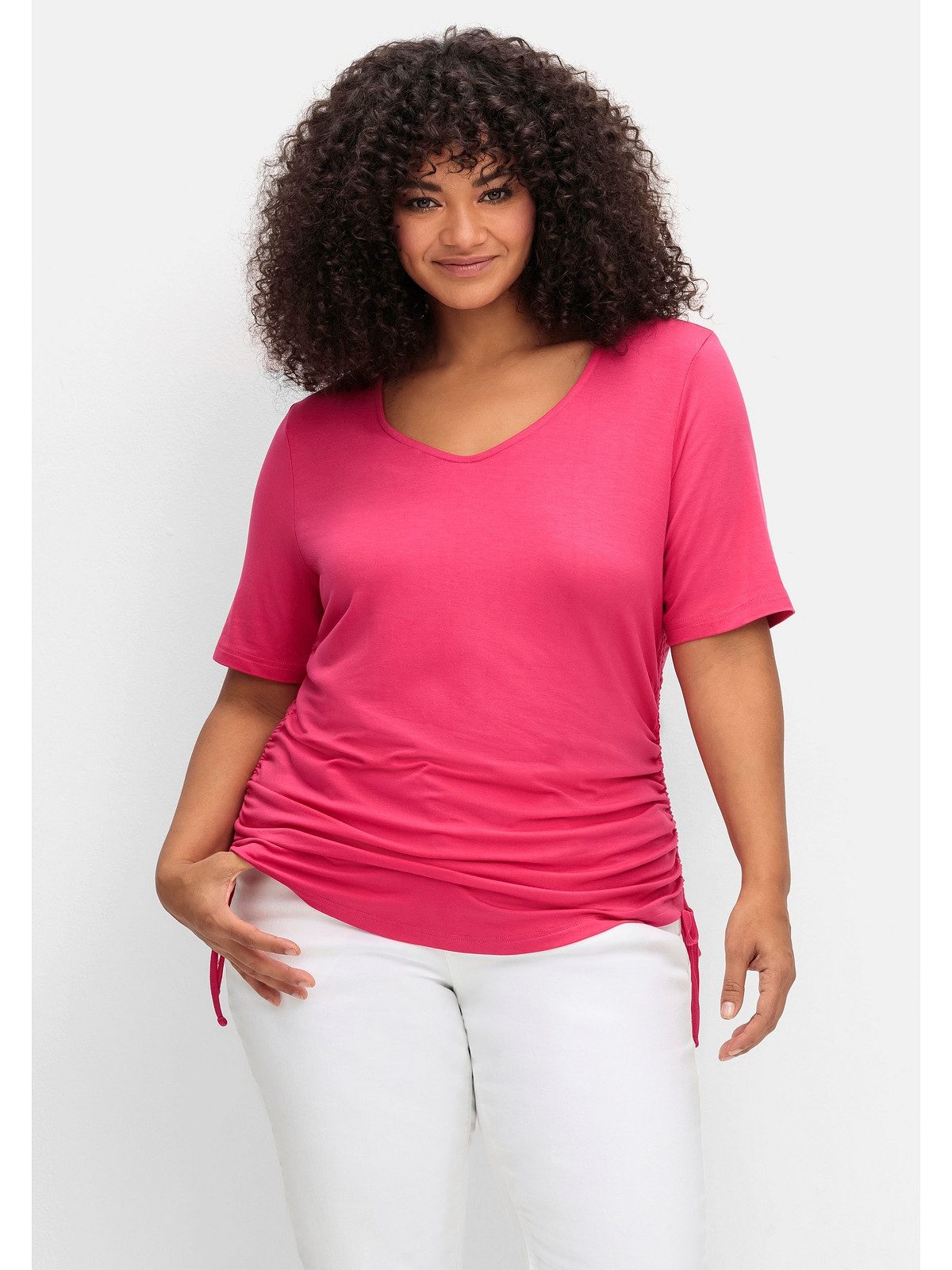 sheego by Joe Browns T-Shirt Große Größen mit seitlichem Tunnelzug und längerem Halbarm