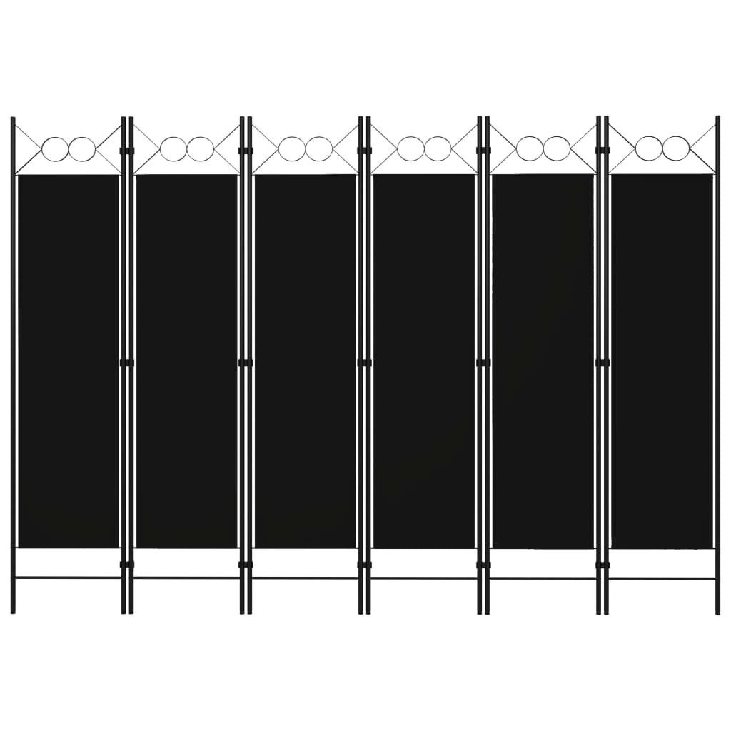 furnicato Raumteiler 6-Paneel Schwarz 240x180 cm mit Kreisdesign, 1-tlg., Klappbare Trennwand mit Eisenrahmen als Sichtschutz fürs Schlafzimmer