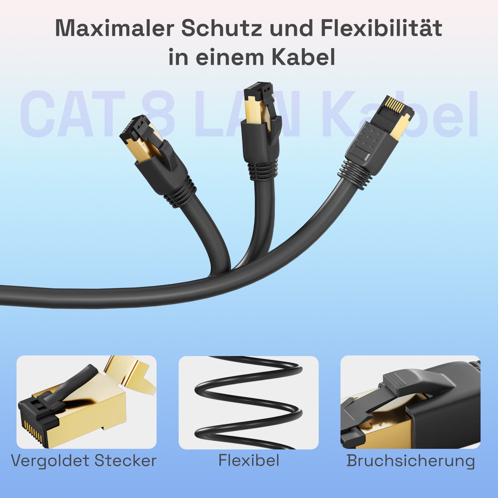 HB-DIGITAL Patchkabel CAT 8 LAN Kabel Netzwerkkabel CAT 8.1 RJ45 S/FTP LSZH Netzwerkkabel, (150 cm), Doppelte Abschirmung – Bild 4 von 5