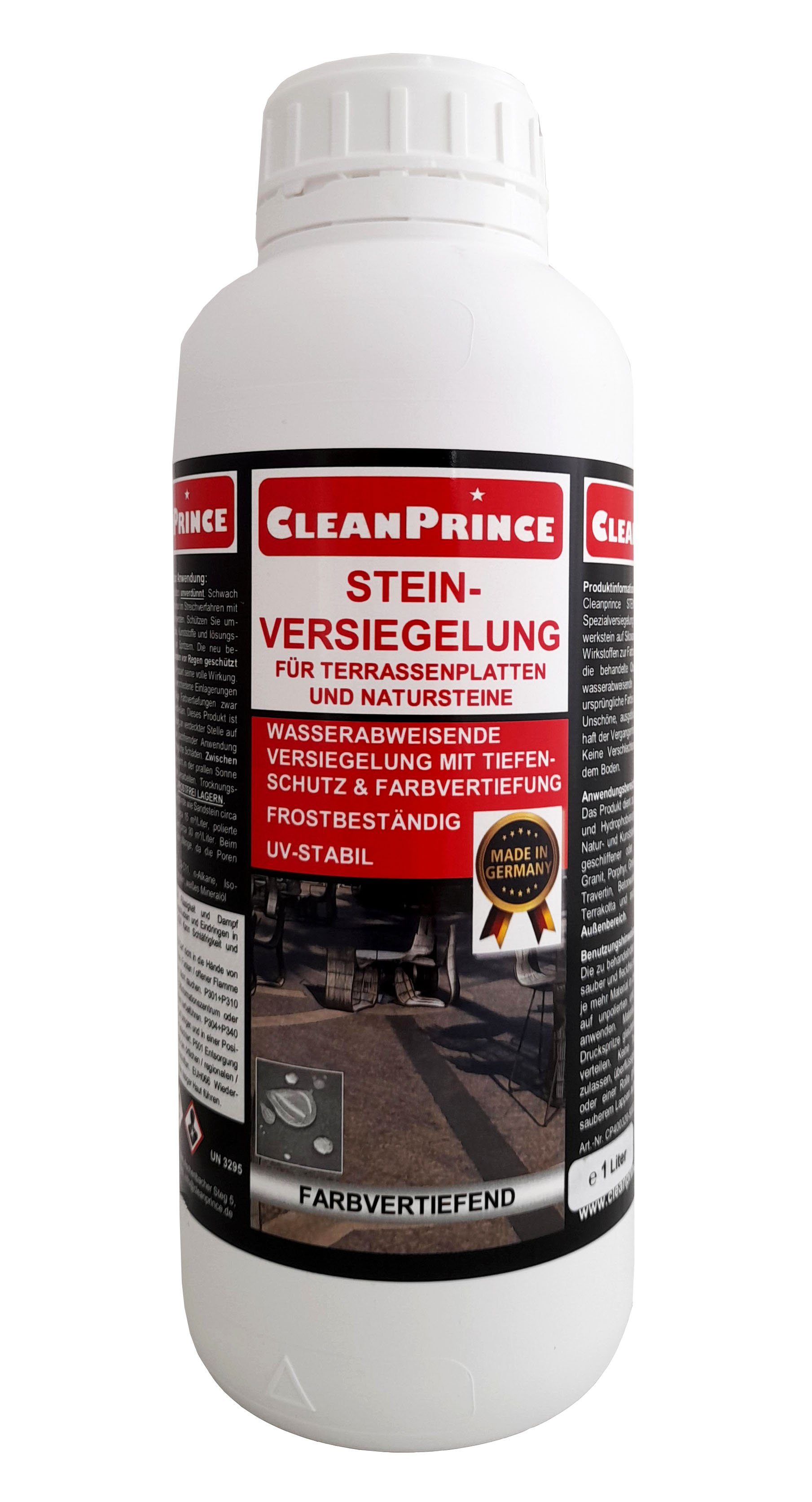 CleanPrince Steinversiegelung für Terrassenplatten und Natursteine Naturstein-Imprägnierung, verstärkt die ursprüngliche Farbe des Steines