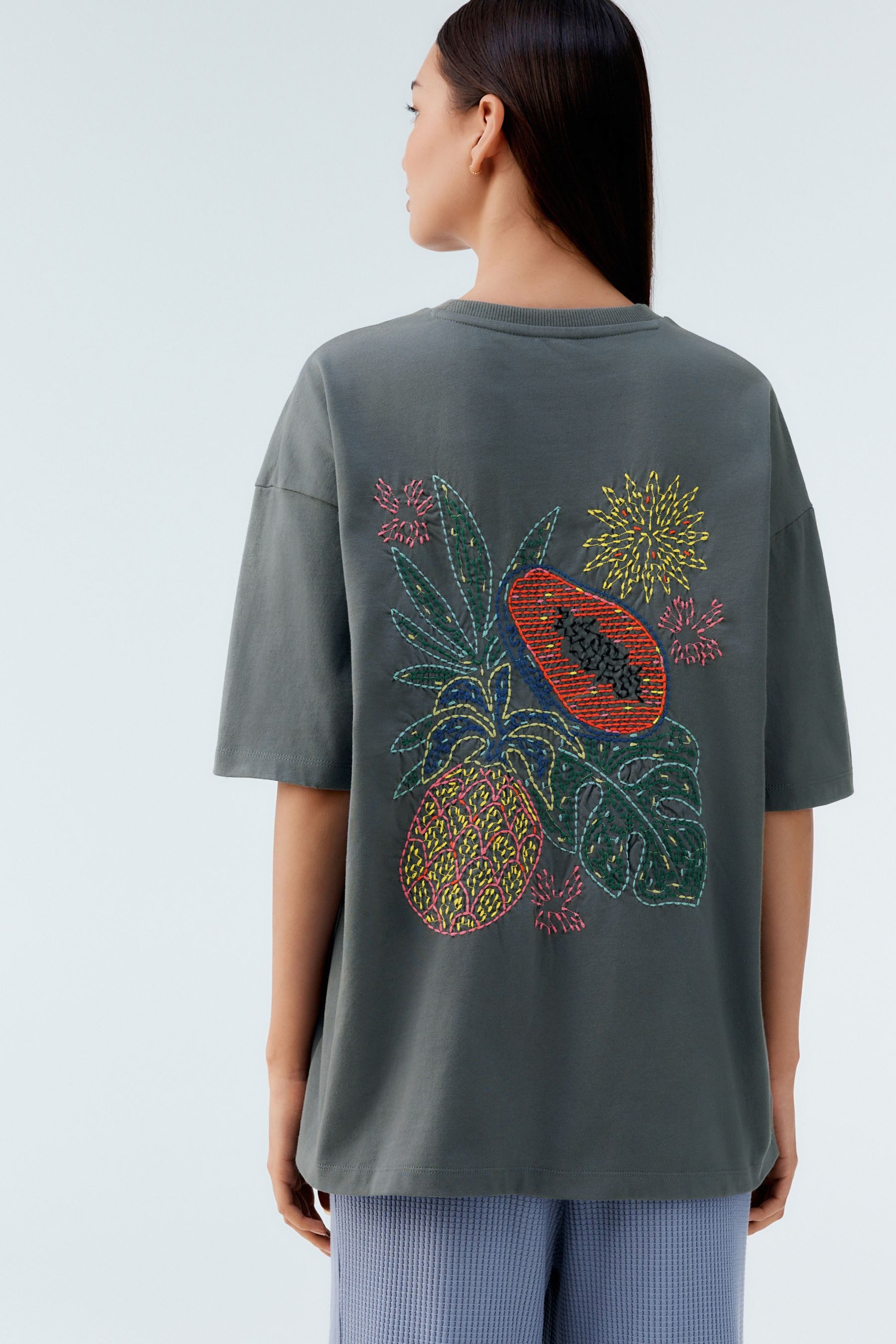 Next T-Shirt Oversized Fit Kurzarm-T-Shirt, Obst-Stickerei günstig online kaufen