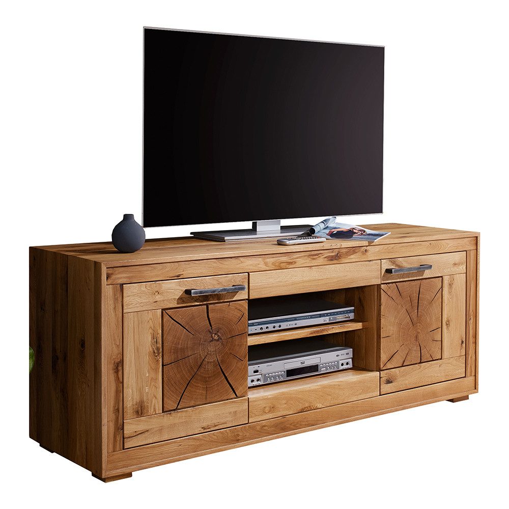Lomadox Lowboard WINNIPEG-69, Fernsehschrank 150cm, Eiche massiv geölt, Hirnholz-Details, montiert
