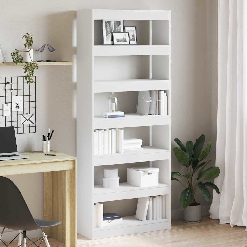 vidaXL Bücherregal Bücherregal 6 Ebenen 80 x 30 x 198 cm Holzwerkstoff Weiß, 1-tlg.