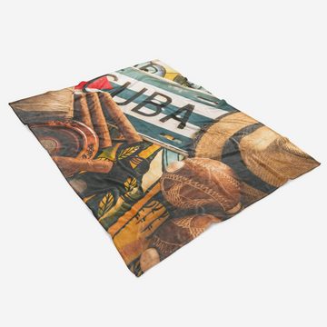 Sinus Art Handtücher Handtuch Strandhandtuch Saunatuch Kuscheldecke mit Fotomotiv Cuba Hut Zigarren, Baumwolle-Polyester-Mix (1-St), Handtuch