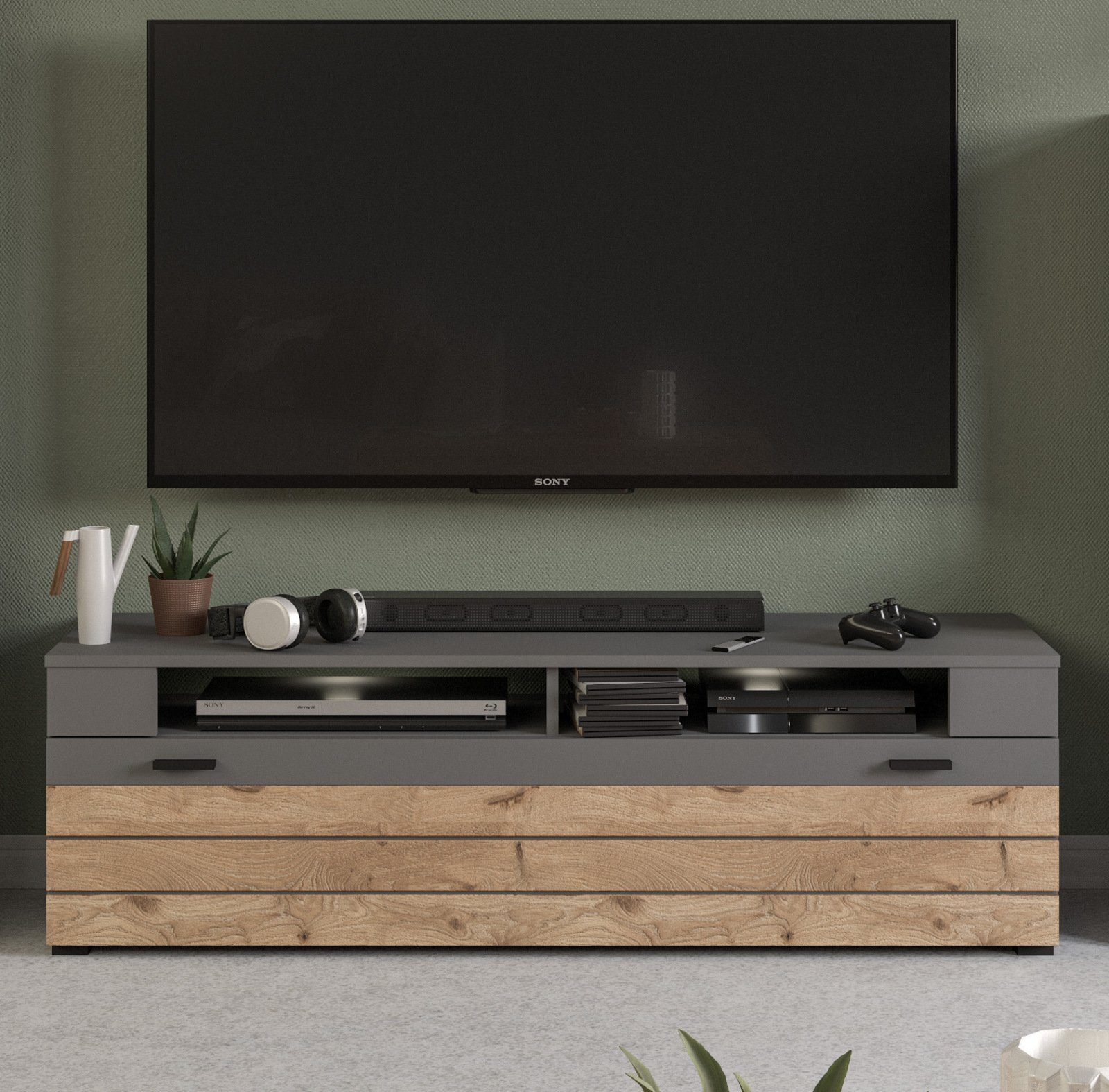 Inn.Furn Lowboard Freno (TV Unterschrank in Basalt grau, Breite 140 cm), mit viel Stauraum