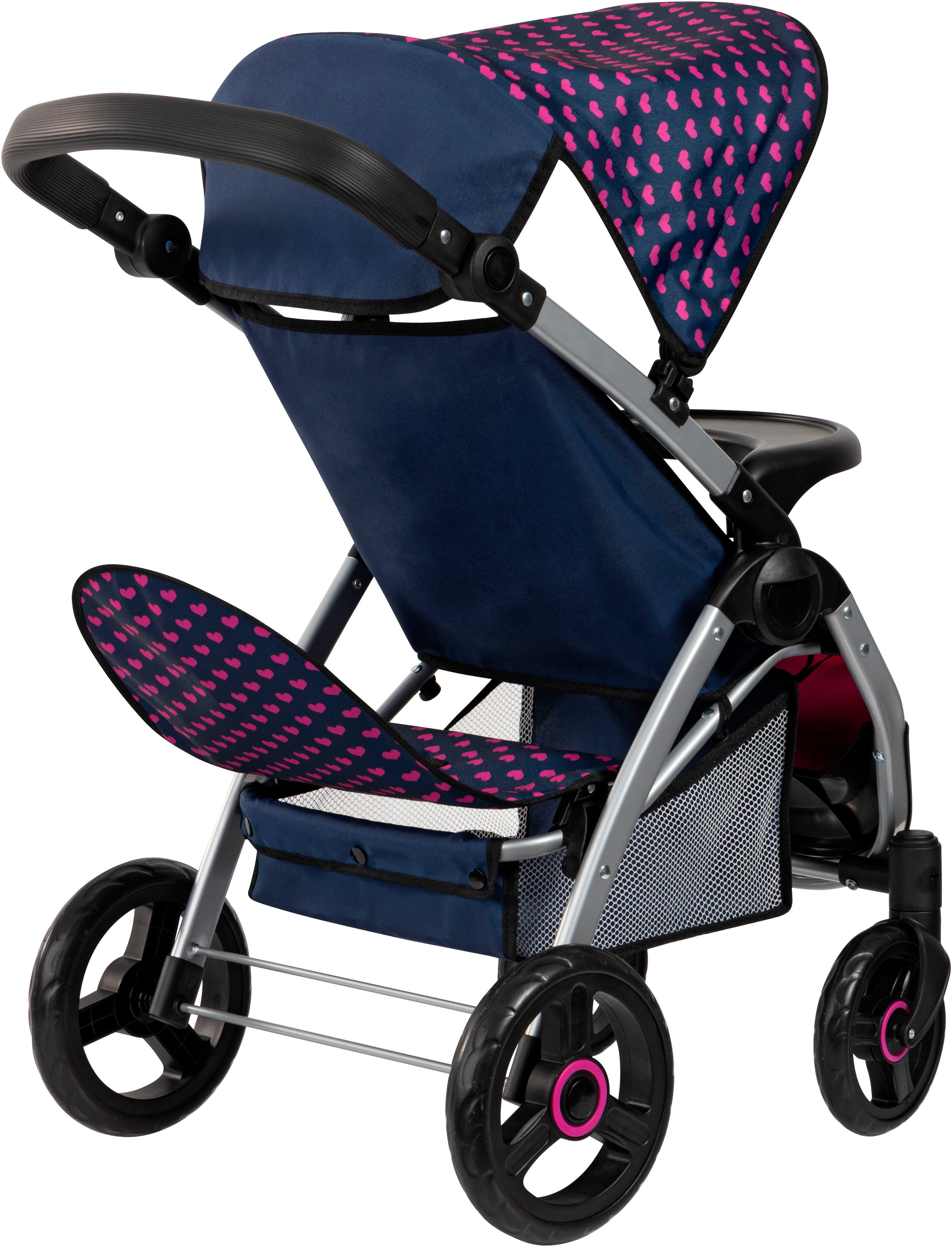 Bayer Puppen-Zwillingsbuggy Twin Star, blau/pink, mit Wickeltasche