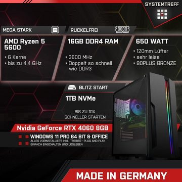 SYSTEMTREFF Gaming-PC-Komplettsystem (27", AMD Ryzen 5 5600, GeForce RTX 4060, 16 GB RAM, 1000 GB SSD, Windows 11, WLAN)