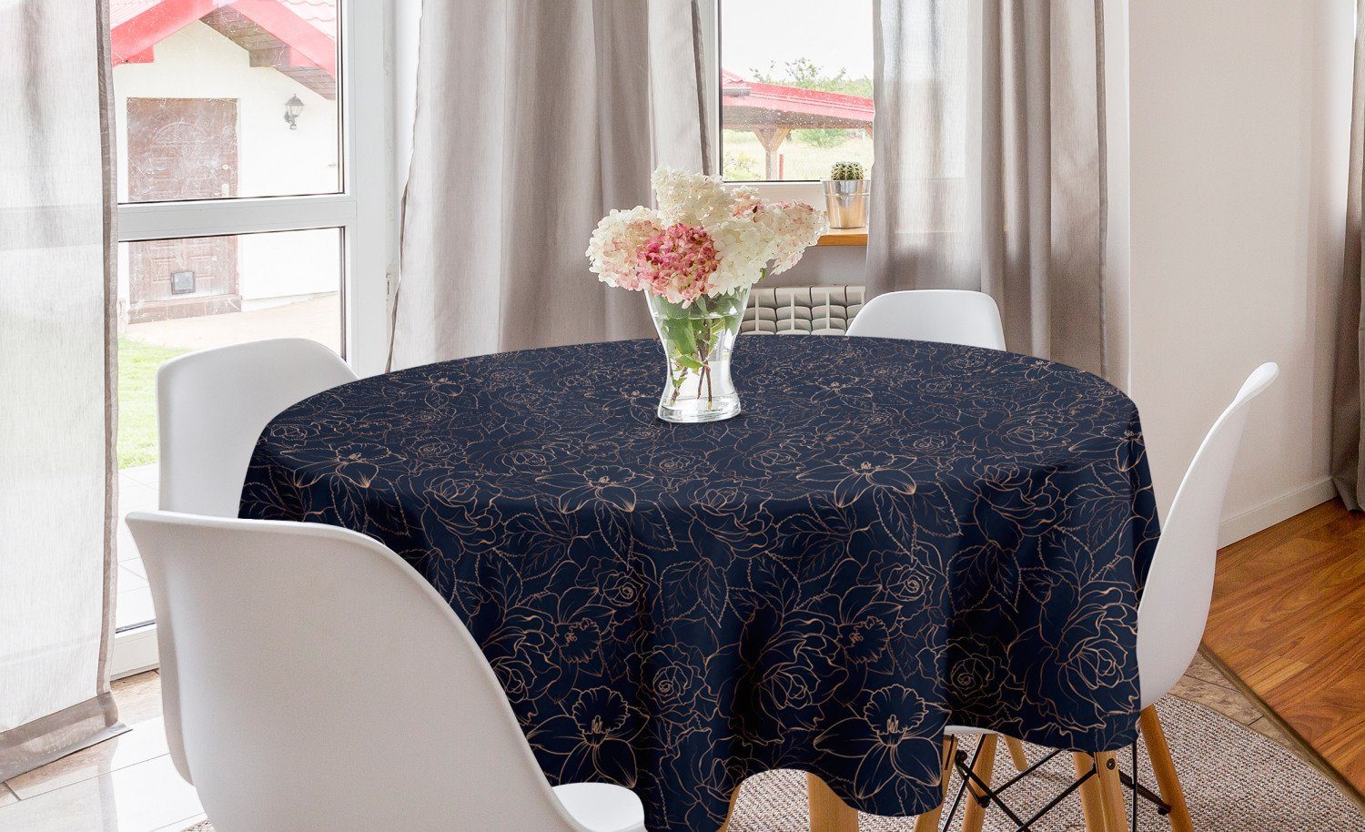 Abakuhaus Tischdecke Kreis Tischdecke Abdeckung für Esszimmer Küche Dekoration, Navy blau Abstract Floral Konzept