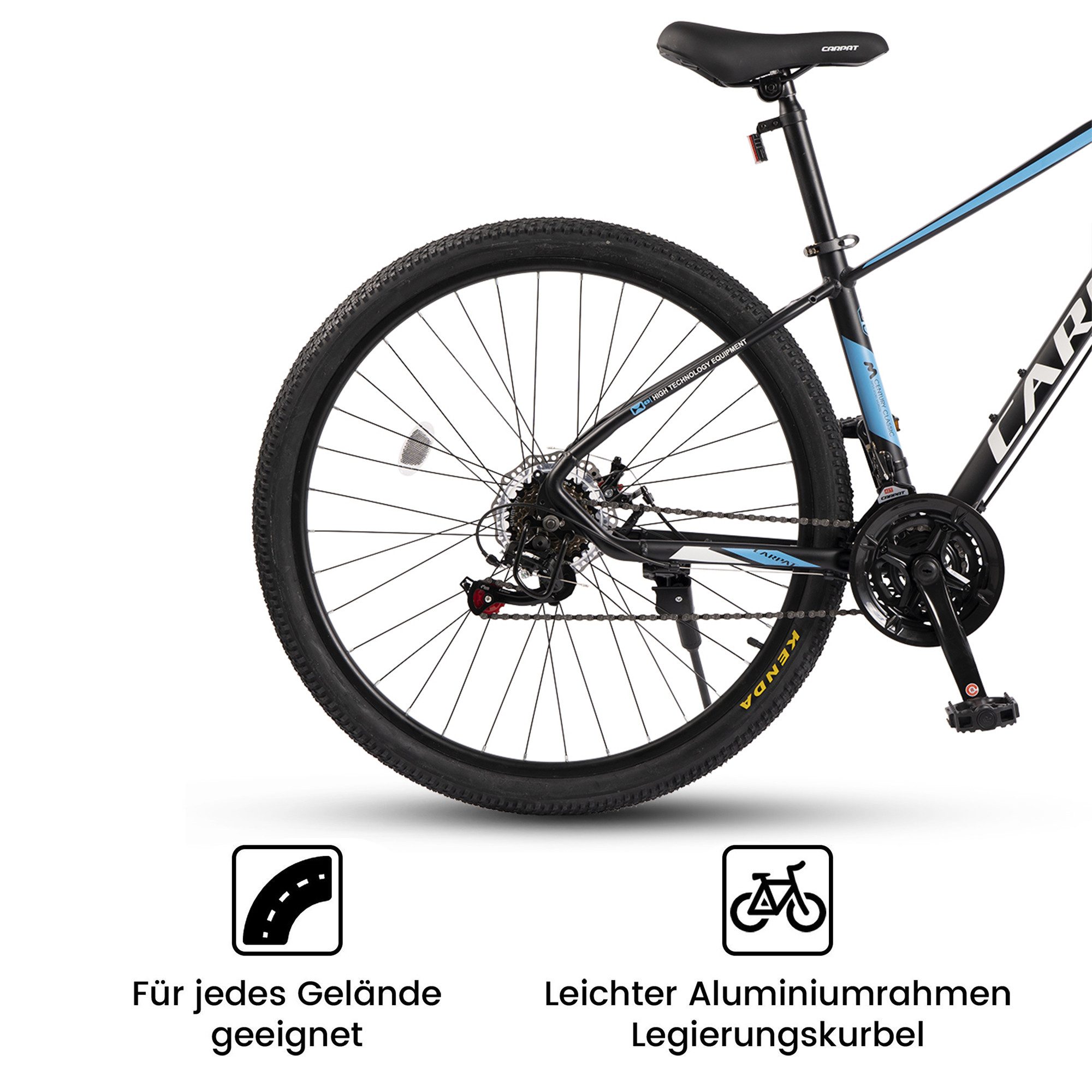 CARPAT SPORT Mountainbike 29 Zoll Fahrrad für Herren Damen Jungen, 21 Gang Shimano Tourney Schaltwerk, Kettenschaltung, Aluminium Rahmen, Jugendfahrrad MTB Hardtail Schnellverschlusssystem