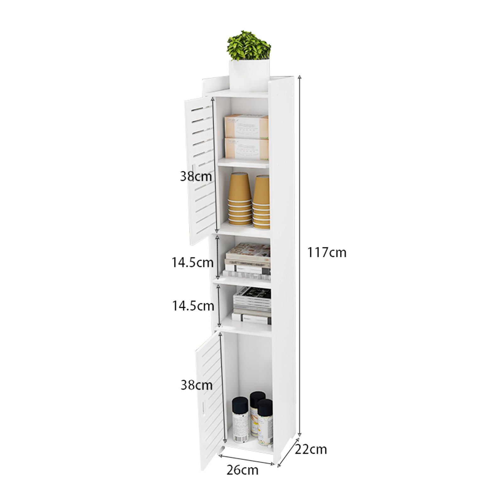 JEOBEST Badkommode Badzimmerschrank Schmal, Badschrank hoch, Beistellschrank, Platzsparendes Badmöbel, Weiß 117x26x22cm – Bild 5 von 5