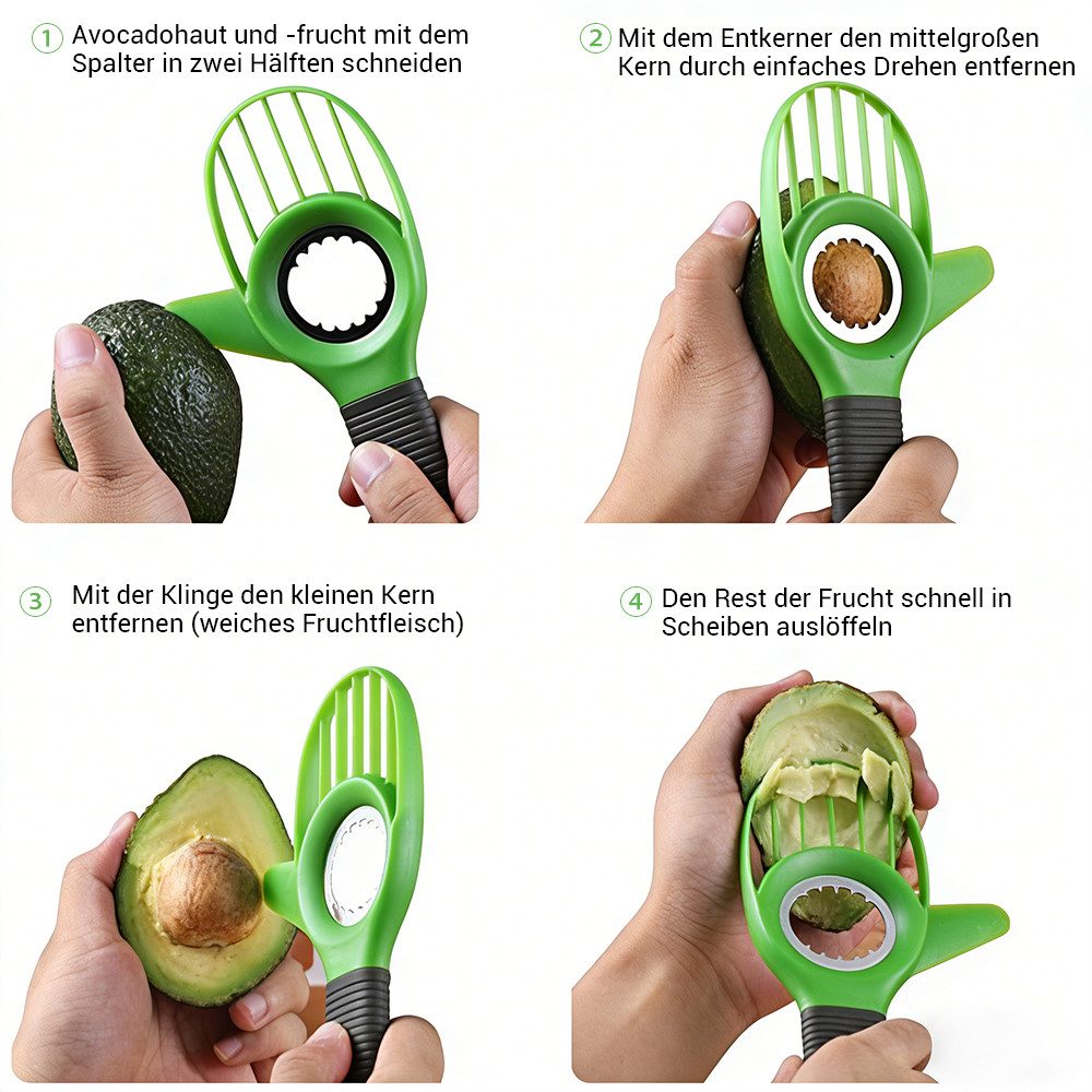 Elegear Obstschneider 3-in-1 Avocadoschneider mit weichem Griff Grün, multifunktionaler, (1-tlg), rutschfeste Griffe, Geeignet für Kiwi und Avocado, Tragbar – Bild 4 von 5