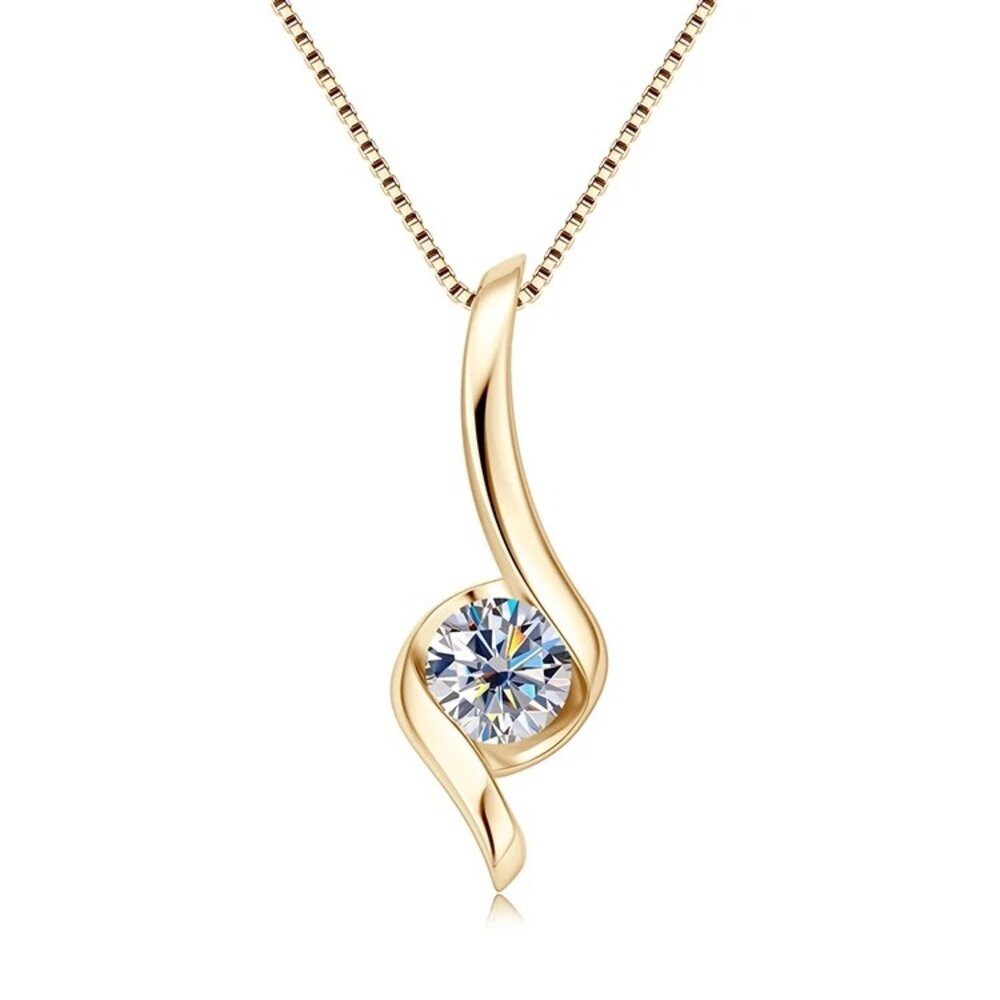 Kette mit Anhänger Luxuriöse Moissanit Damen Halskette 925 sterling Silber 18K Gold 1,0ct