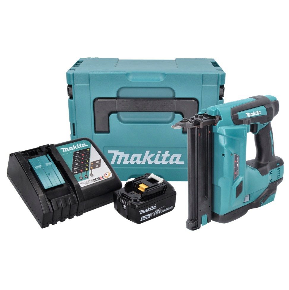 Makita Stauchkopfnagler DBN 500 RT1J Akku Stauchkopfnagler 18 V 15-50 mm + 1x Akku 5,0 Ah