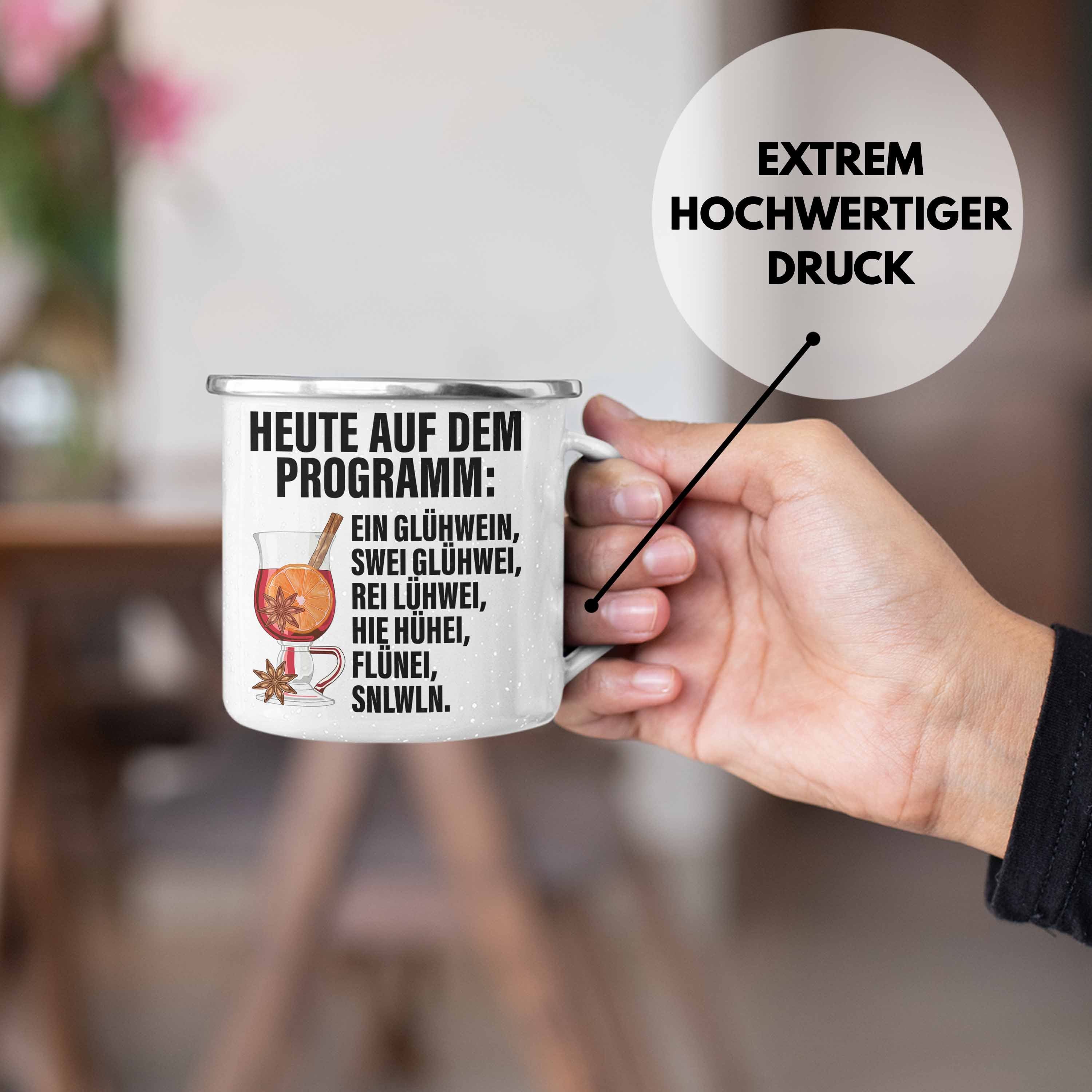 Trendation Thermotasse Trendation - Becher mit Lustige Lustig Glühweinbecher Emaille GlühweinEmaille Weihnachtsmarkt Tassen Henkel Silber Emaille Glühwein Tassen Spruch Gläser Tasse Doppelwandig Geschenk