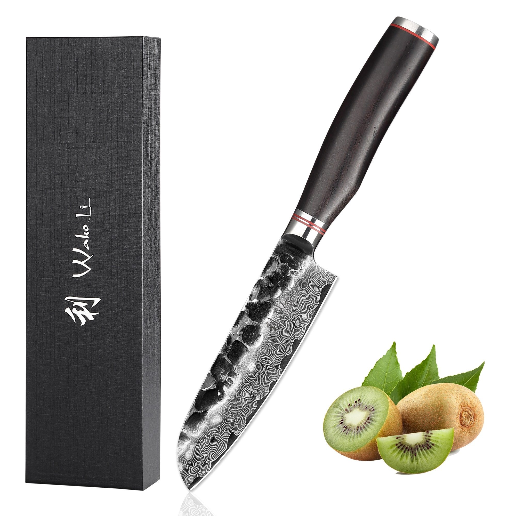 Wakoli Santokumesser EBO Damast Kleines Santokumesser Küchenmesser Kochmesser 12 cm Klinge, aus 67 Lagen Damaststahl, VG10 Kern