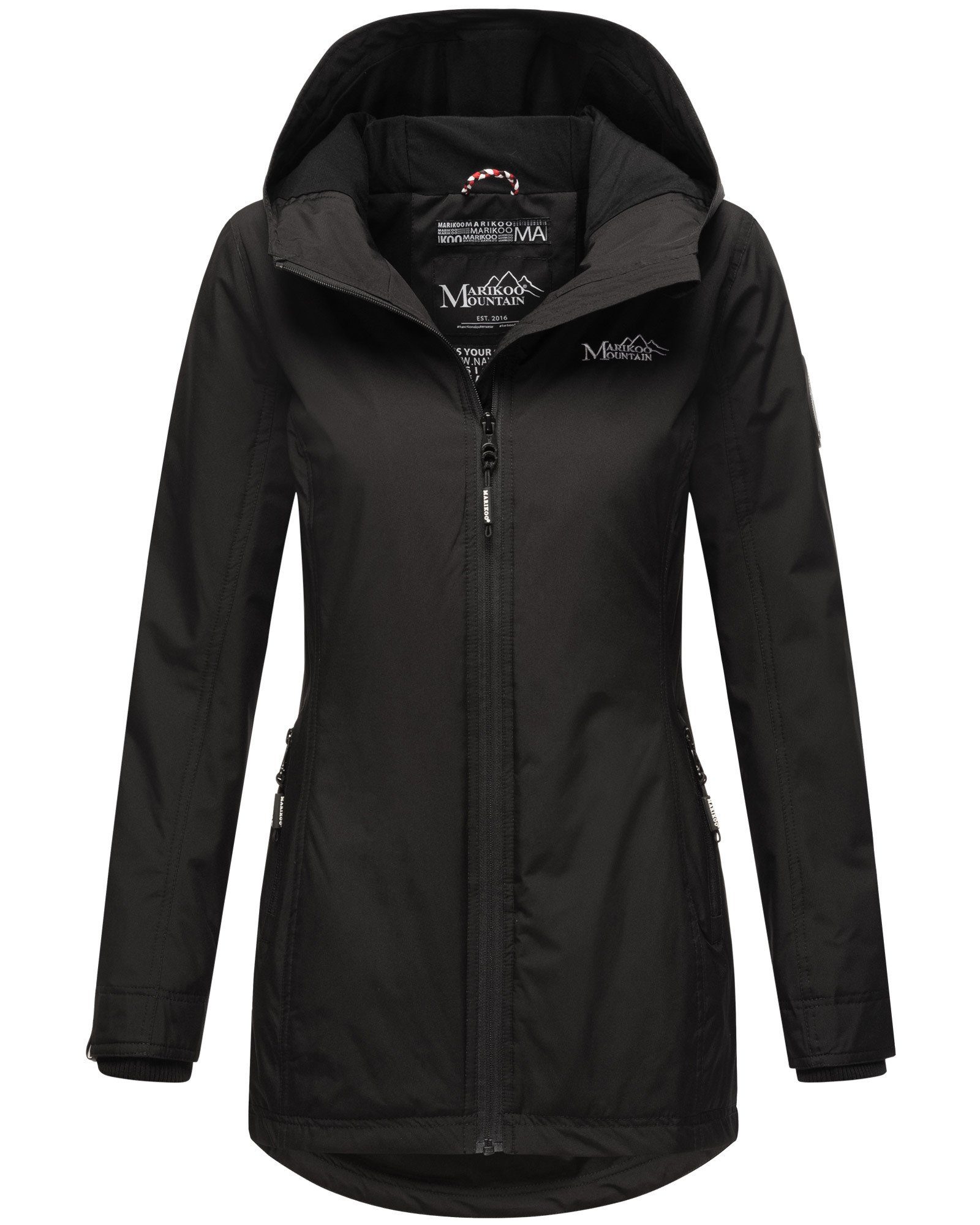 Marikoo Outdoorjacke Honigbeere sportliche Übergangsjacke mit Kapuze Schwarz