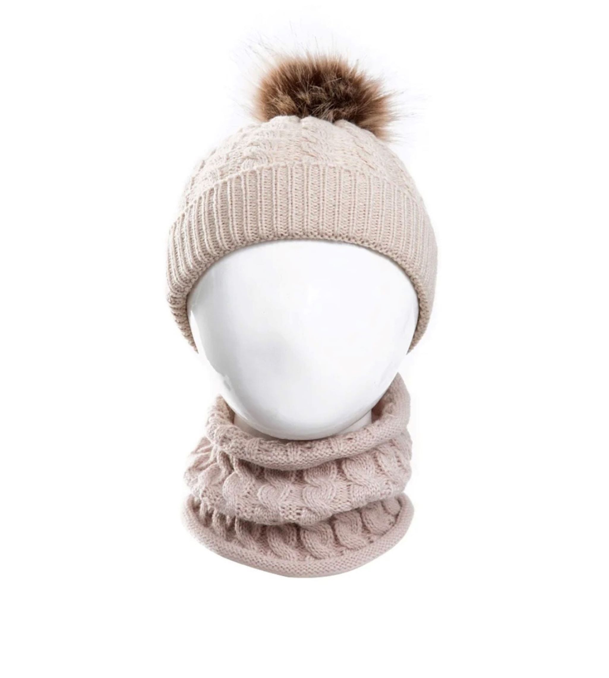 BOTELLS Mütze & Schal Strick Set für Babys, kuschelig weich, warm und anschmiegsam (Fellimitat Bommel Mütze und Loop Schal, 2) Schickes Strickdesign mehr