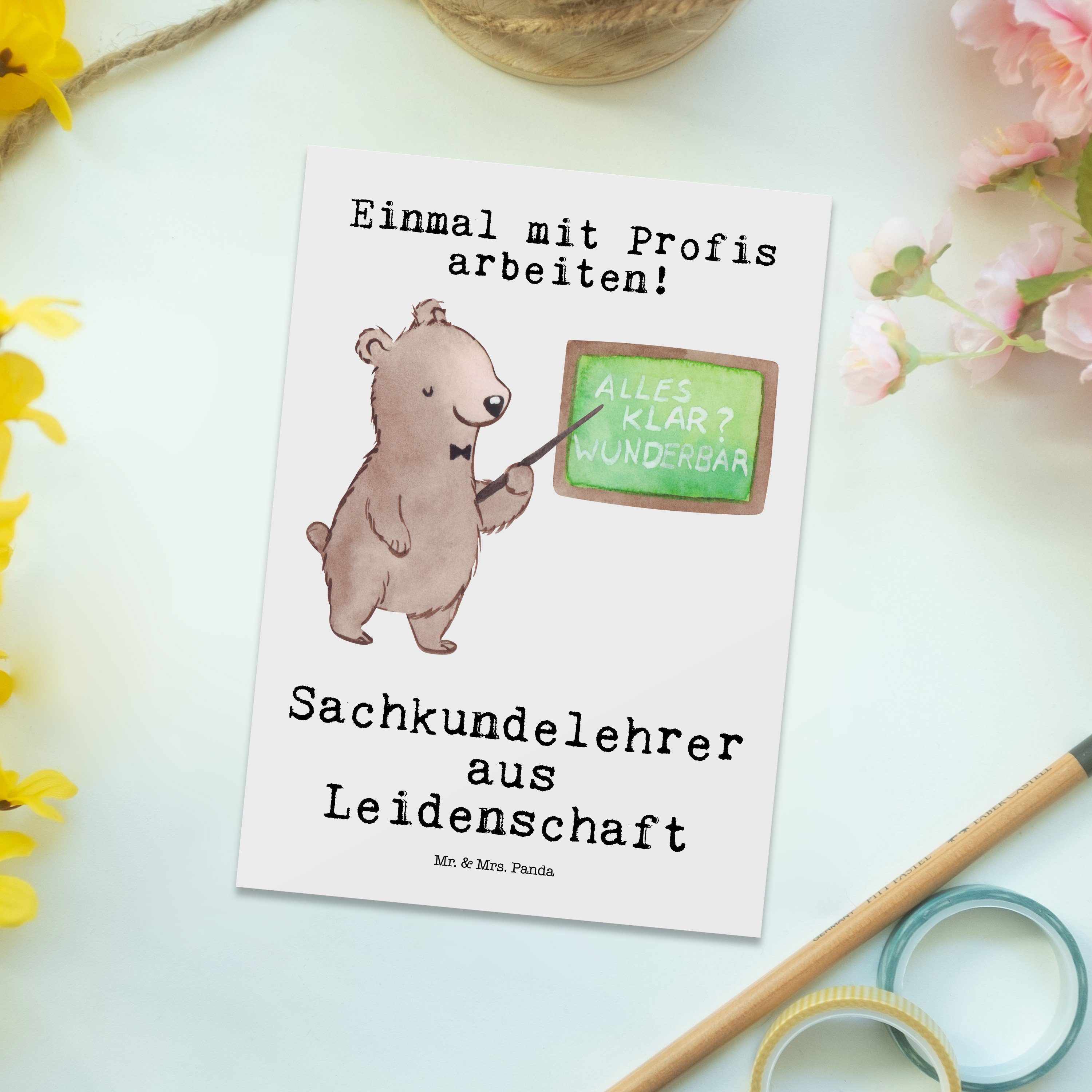 Panda Weiß Grundschul Geschenk, aus Mr. Postkarte Leidenschaft Sachkundelehrer - Firma, & - Mrs.