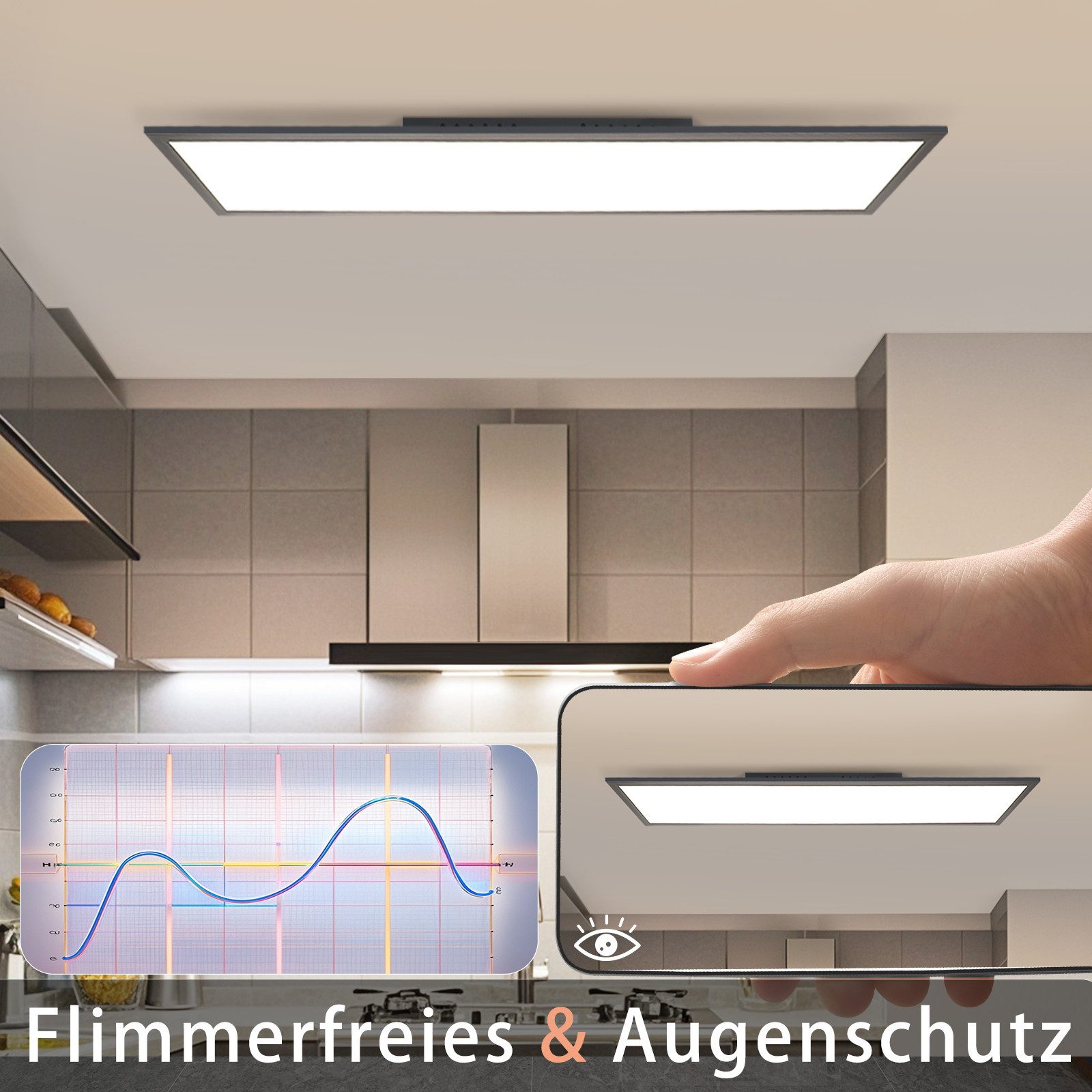 Nettlife LED Panel Deckenleuchte 100/120x30CM Schwarz/Weiß Dimmbar 40W mit Fernbedienung, Dimmbar, LED fest integriert, warmweiß/neutralweiß/kaltweiß Deckenlamp – Bild 5 von 5