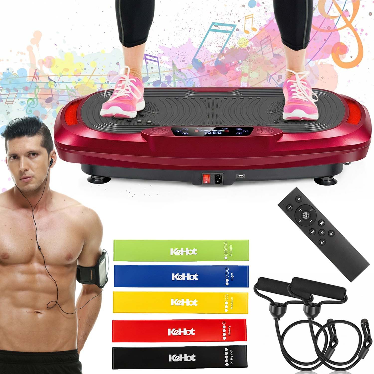 kehot Vibrationsplatte 4D Vibrationsplatte mit 3 Motoren–Profi Ganzkörpertraining für zuhause, 300 W, 120 Intensitätsstufen, (5 Programme, Bluetooth-Musik & Magnet-Massage, Einfache Bedienung), inkl. Trainingsbänder, Fernbedienung für effektives Heimtrain