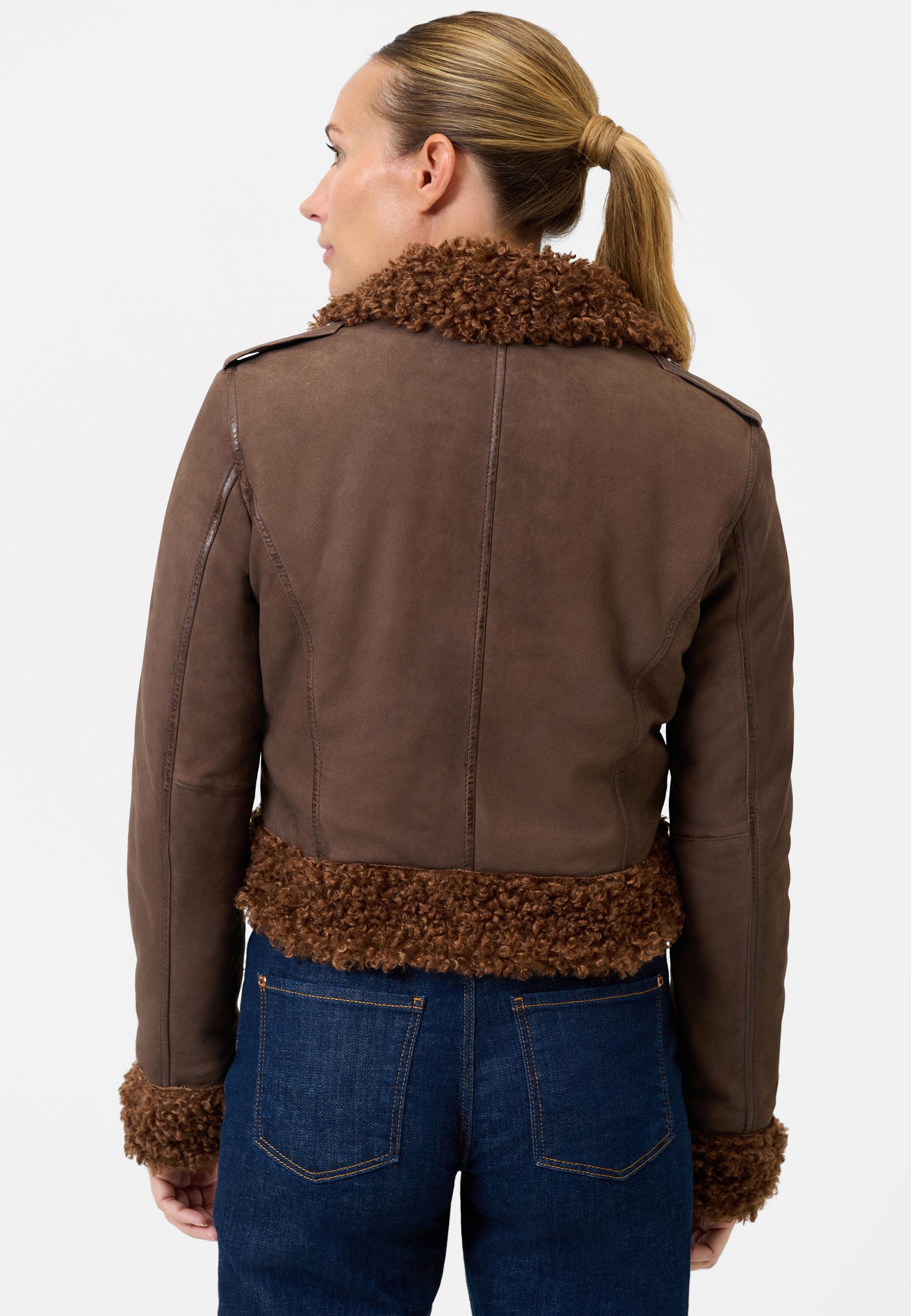 RICANO Lederjacke Natalia Lederjacke aus Lamm-Velour-Leder mit Kunstfellkragen