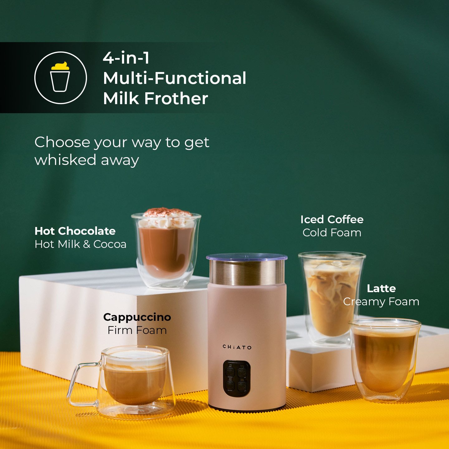 CHiATO Milchaufschäumer CHiATO milkPLAY Elektrischer Milchaufschäumer – Creme
