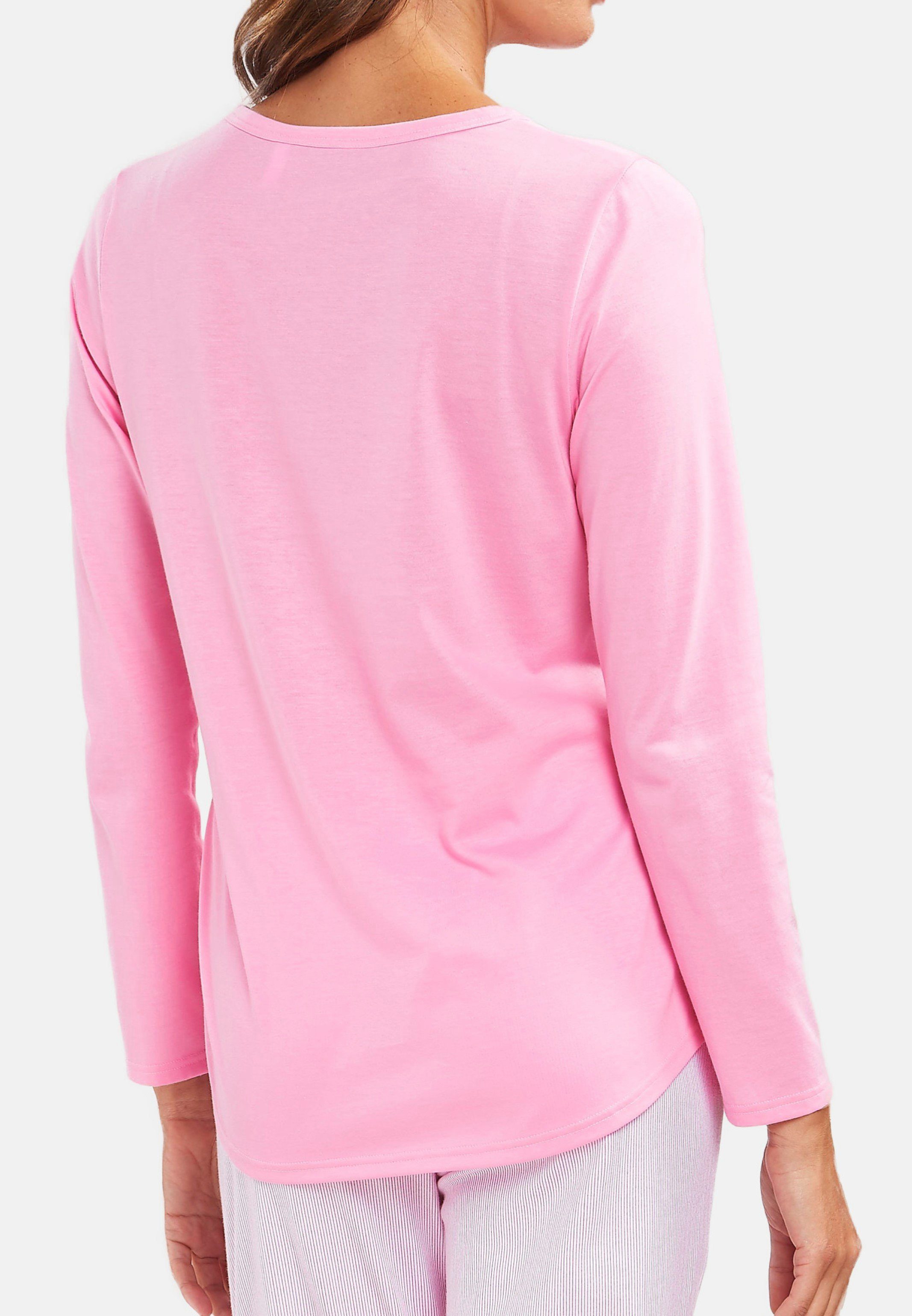 - Schlafanzug Aurora (1-tlg) Pyjamaoberteil - Shirt Hochwertig Baumwolle Rösch Pink verarbeitet Basic langarm