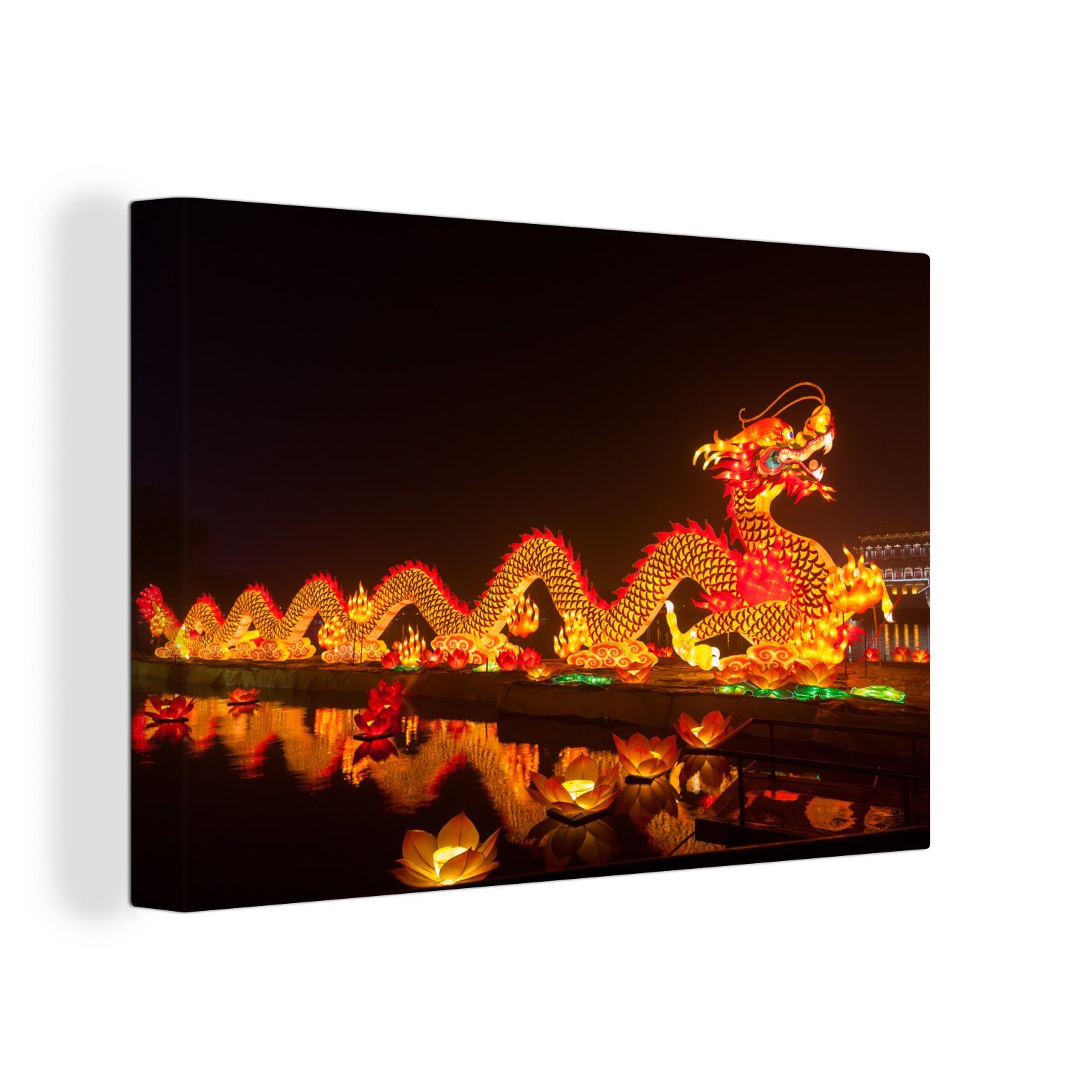 OneMillionCanvasses® Leinwandbild Ein chinesischer Drache mit Licht, (1 St), Wandbild Leinwandbilder, Aufhängefertig, Wanddeko, 30x20 cm