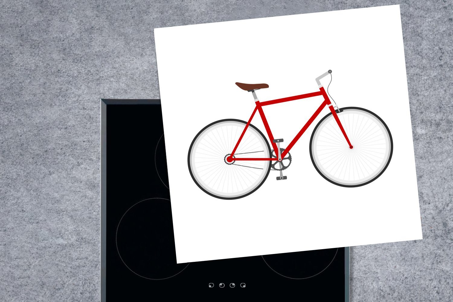 (1 Herdblende-/Abdeckplatte 78x78 küche Fahrrads, Vinyl, eines für tlg), cm, roten Ceranfeldabdeckung, MuchoWow Eine Seitenansicht Arbeitsplatte