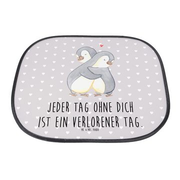 Sonnenschutz Pinguine Kuscheln - Grau Pastell - Geschenk, Jahrestag, Sonnenblende, Mr. & Mrs. Panda, Seidenmatt, Exklusive Motive