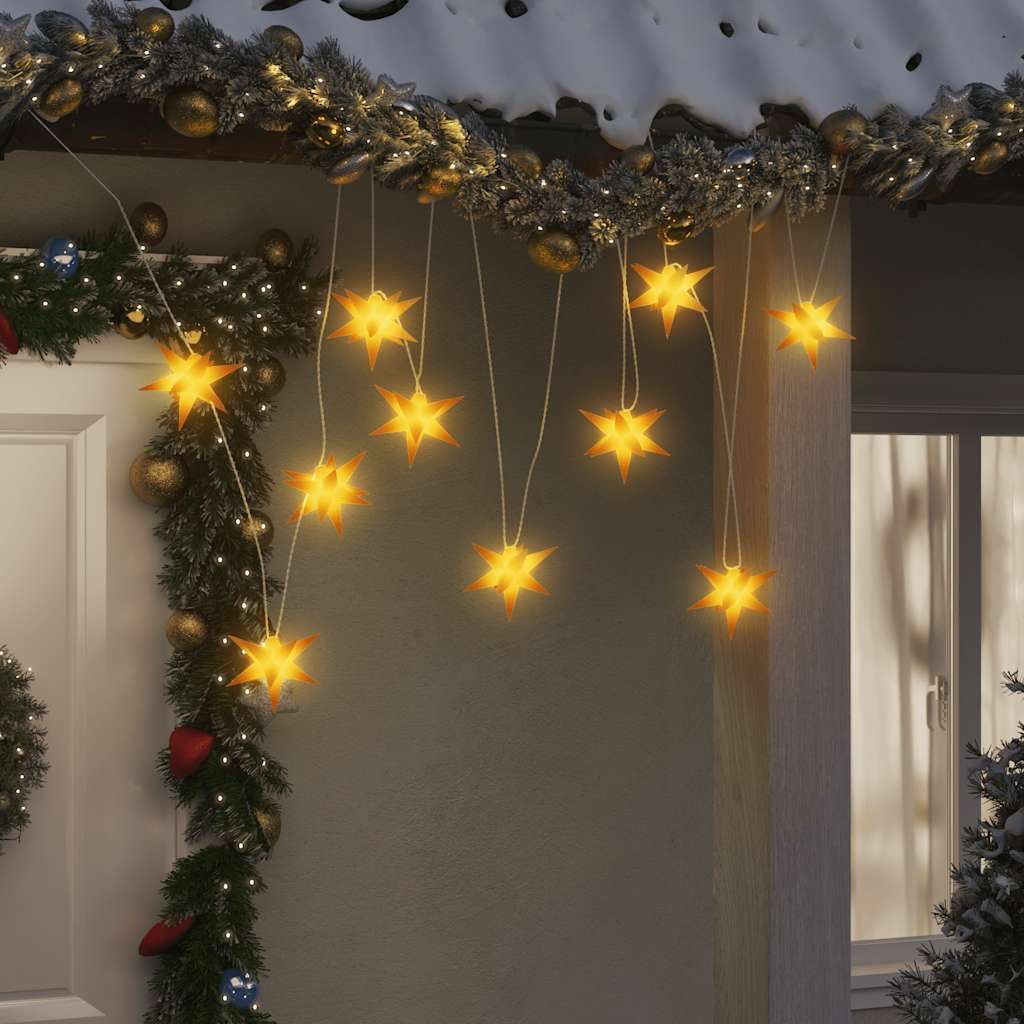 furnicato Christbaumschmuck 10er Set LED-Weihnachtsstern 7,5 x 10 cm Gelb PP (1-tlg), Timer-Funktion Adventsstern-Lichterkette für den Balkon