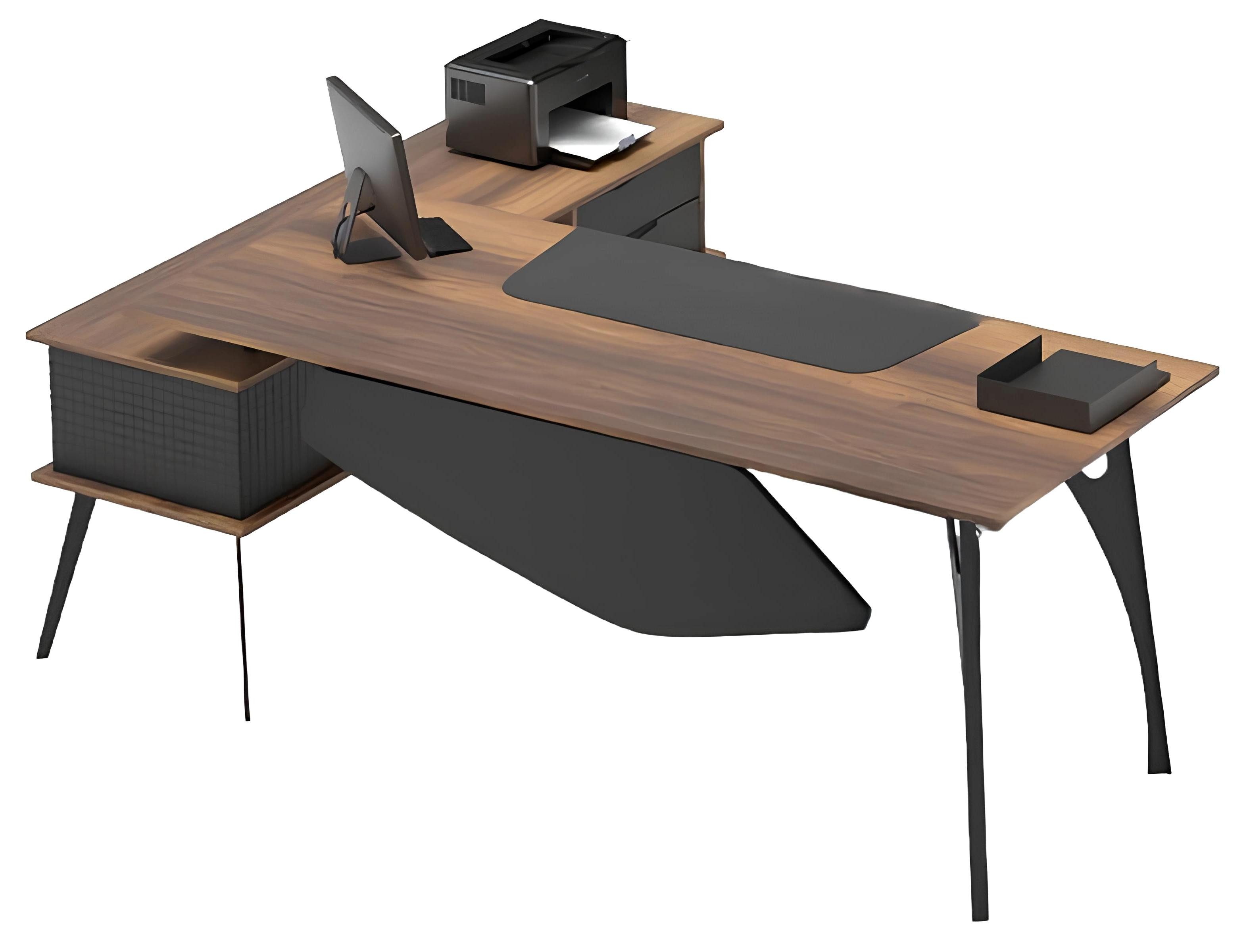 Xlmoebel Eckschreibtisch Eckschreibtisch in L-Form mit Stauraum in Braun und Schwarz (Tisch), Hergestellt in Europa