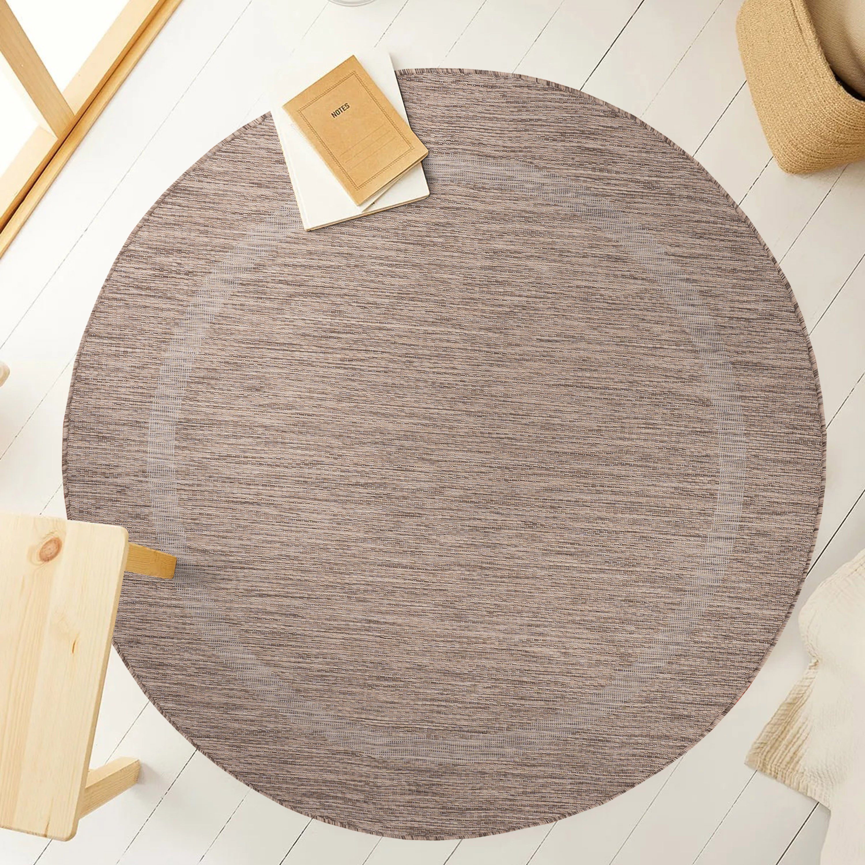 Stilvoll Günstig Outdoorteppich Wetterfest Garten Balkon oder Schlaf-Wohnzimmer Unicolor - Einfarbig, Rund, Höhe: 5 mm