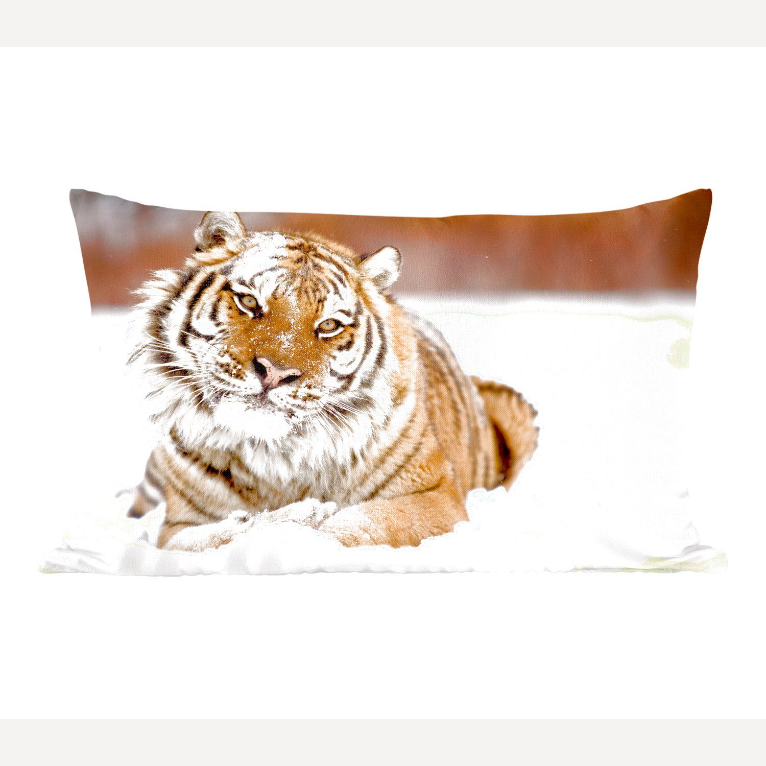 MuchoWow Dekokissen Tiger - Schnee - Weiß, Wohzimmer Dekoration, Zierkissen, Dekokissen mit Füllung, Schlafzimmer