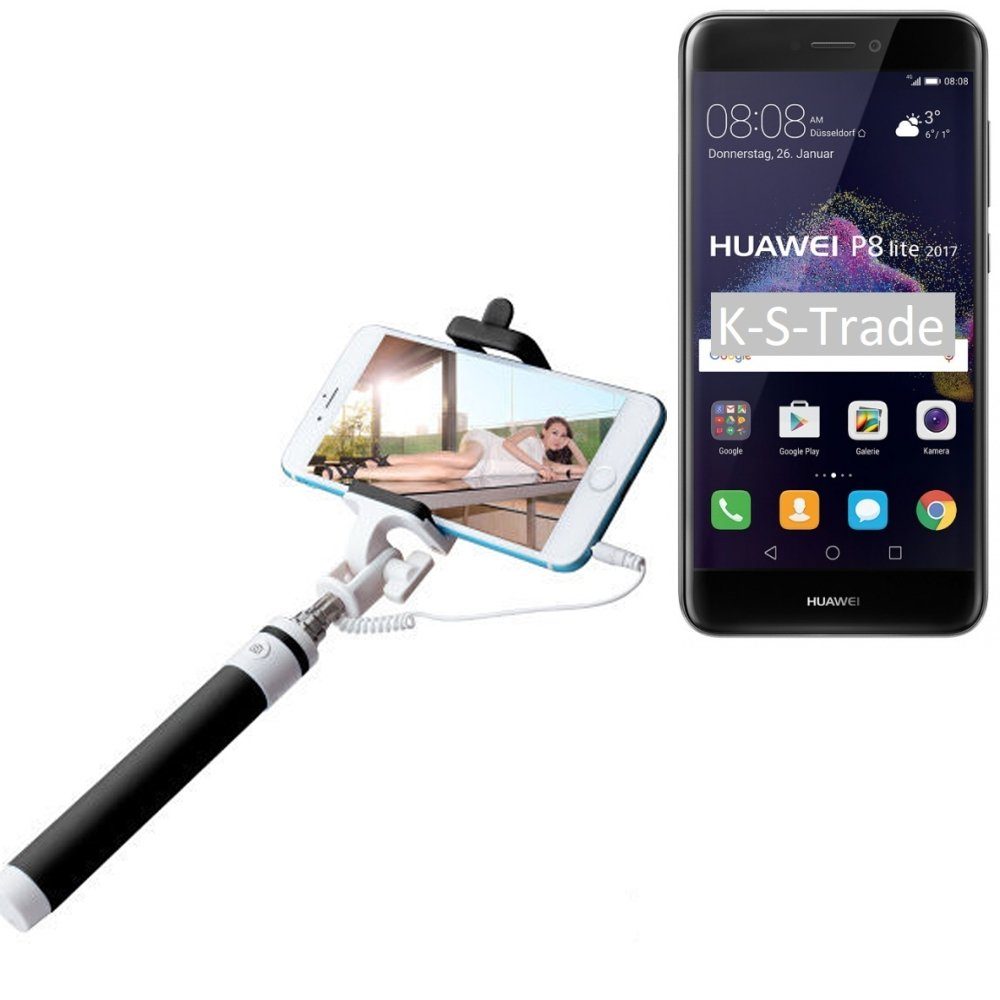 K-S-Trade® Für Huawei P8 Lite 2017 Dual SIM Selfie Stick Selfiestick Kabelgebunden Monopod Mit Kabel Stab Stange Selfportrait Handheldstick Für Huawei P8 Lite 2017 Dual SIM Schwarz 
