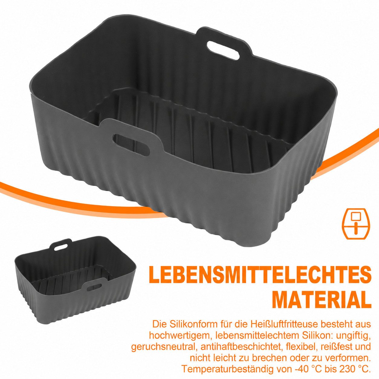 BlingBin Backform Silikonform für Ninja AF300/AF400 Heißluftfritteusen, Airfryer Zubehör, (2er Set 2-tlg), Wiederverwendbarer Heißluftfritteuse Einsatz mit Griffen, Grau