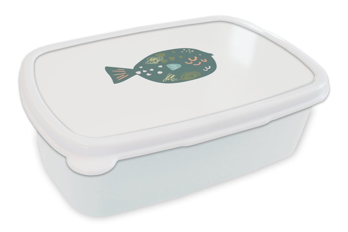 MuchoWow Lunchbox Fisch - Grün Pastell, Brotdose, Kinder und weiß - Kunststoff, Mädchen für (2-tlg), und Erwachsene, Jungs für Brotbox