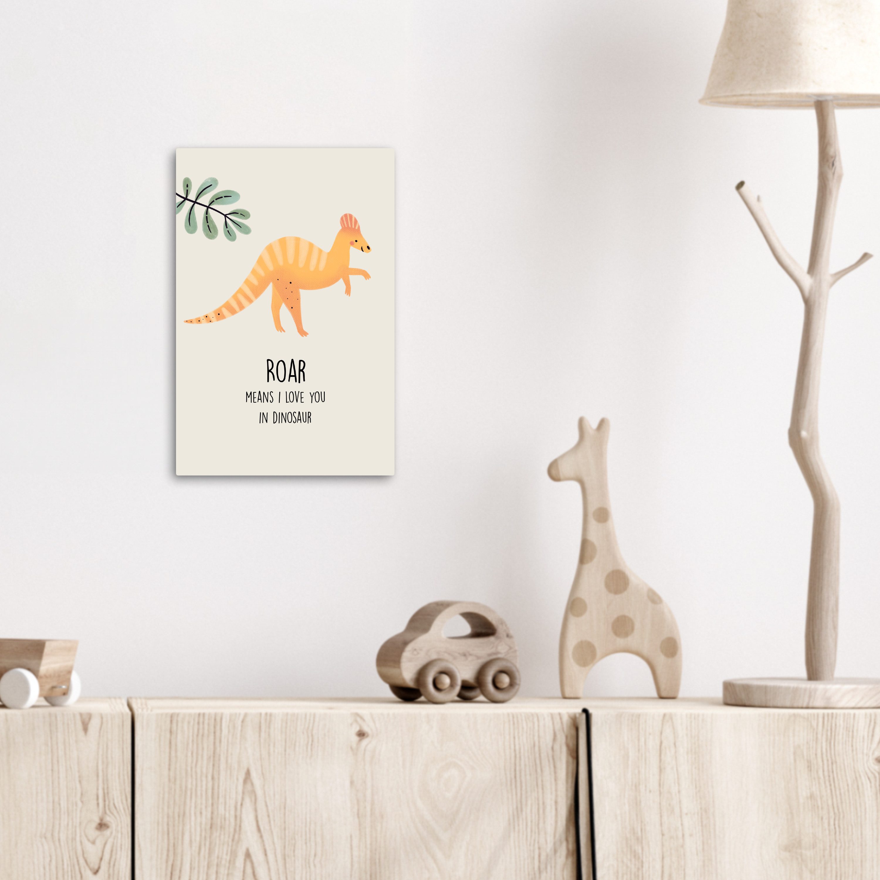 OneMillionCanvasses® Leinwandbild Kinder - Dino - Beige - Zitat - Brüllen, ich liebe dich, Fotodruck (1 St), Kinderzimmer Deko, Mädchen und Jungen Bilder 20x30  – Bild 3 von 5
