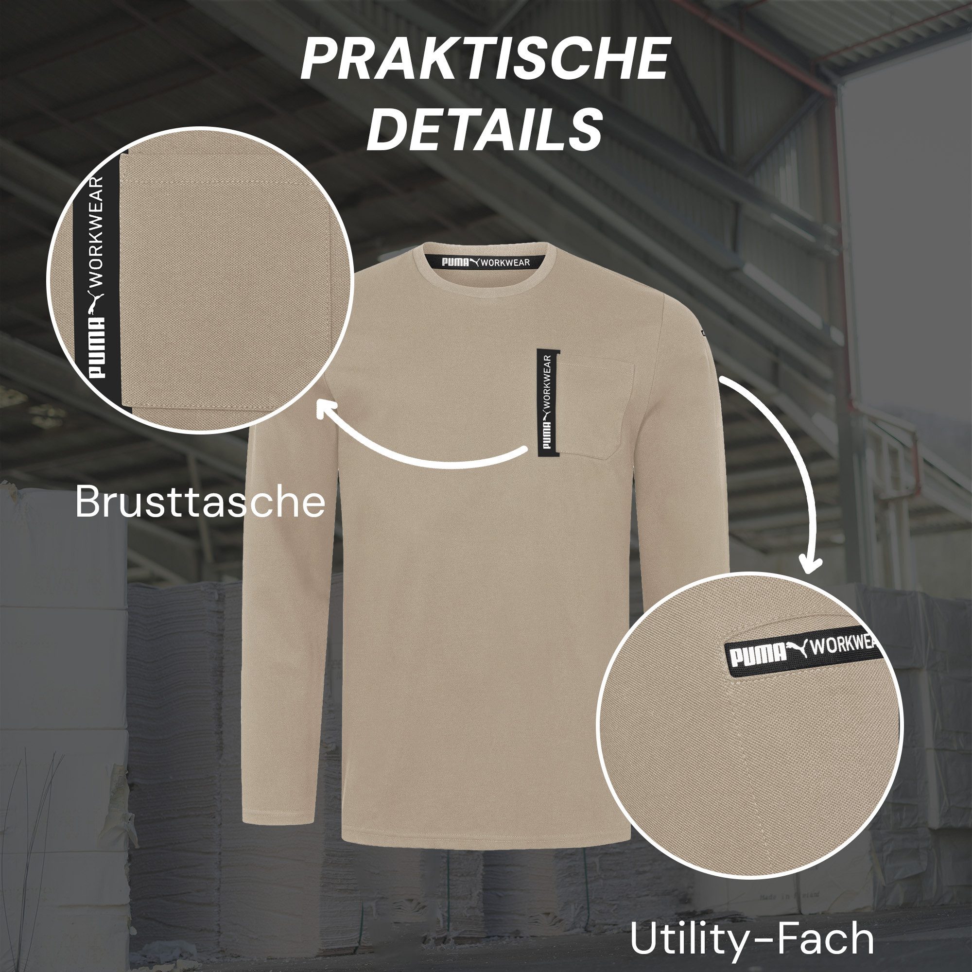 PUMA Workwear Longsleeve ADVANCED Langarm Shirt Herren mit Utility Fach am Oberarm Robustes und atmungsaktives Gewebe - Für Handwerk und Logistik – Bild 3 von 5
