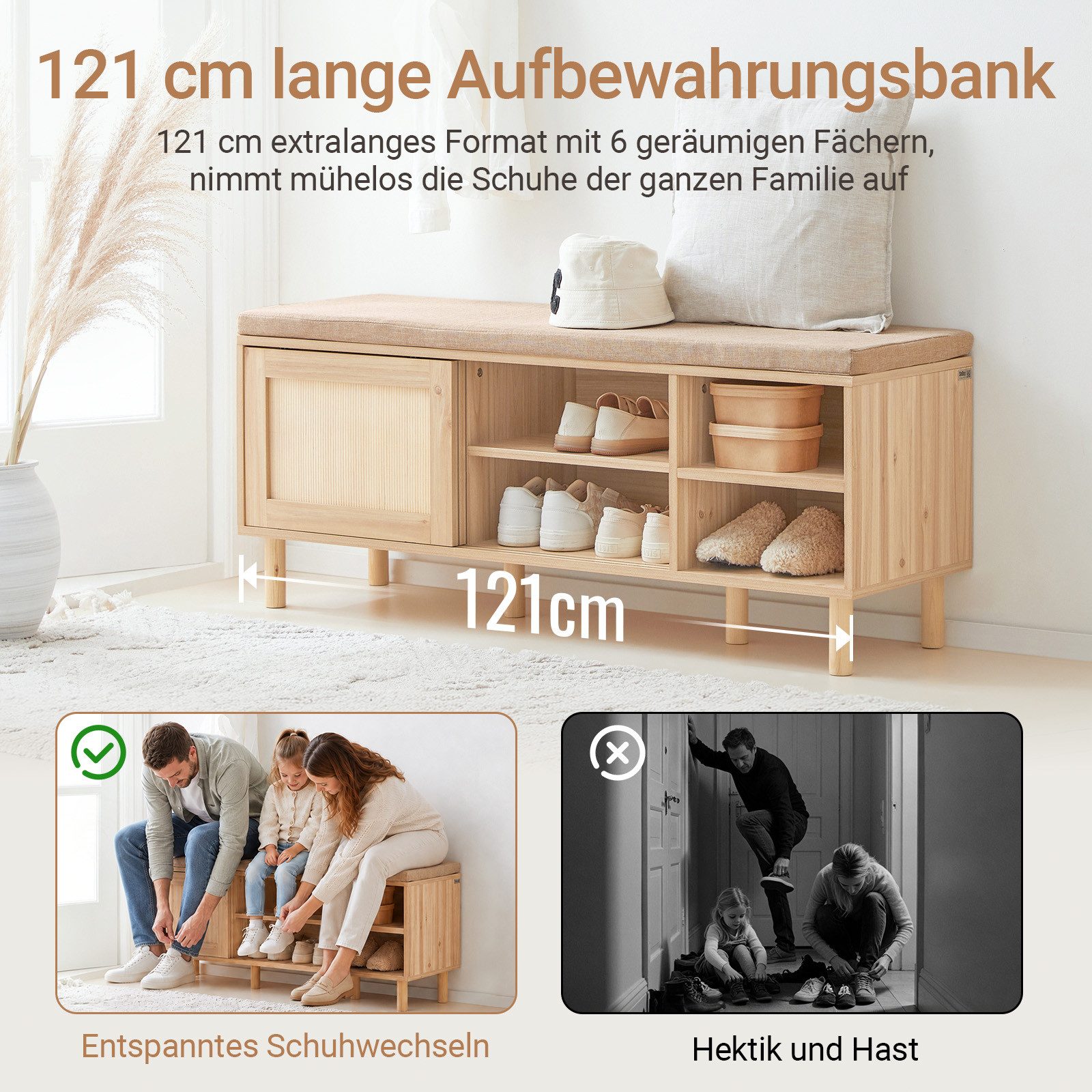 SoBuy Schuhbank FSR163, Schuhschrank mit Sitzbank, Schuhbank mit Sitzkissen Schuhregal, für stilbewusste Familien im Eingang Flur Wohnzimmer, 230kg Belastbar – Bild 4 von 5