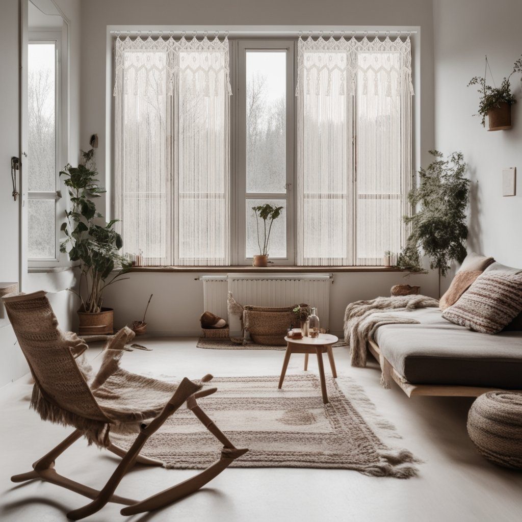 Cozyor Vorhang Makramee 132 x 200 cm mit Vorhangstange 70-120 cm, Boho Gardine (1 St), Ösen, Baumwolle, Raumteiler weiß Purity, Boho Wandteppich, Boho Türvorhan – Bild 5 von 5