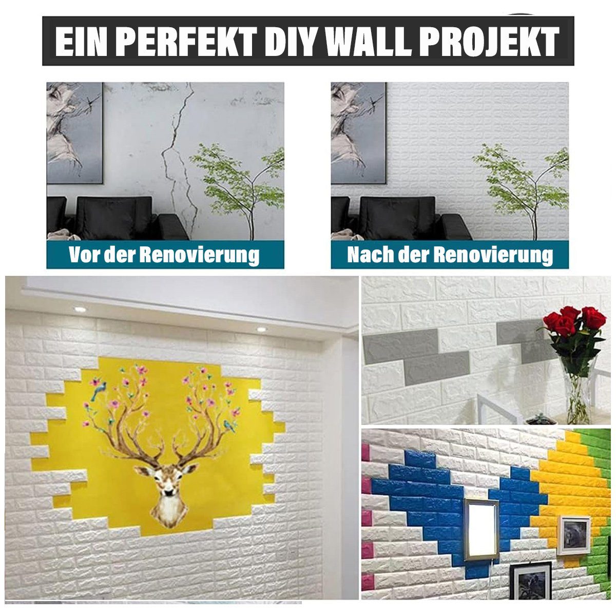Jormftte Grau 3D Küche Wandtattoo für Wandpaneele Selbstklebend,Wandtattoo Ziegelstein Wanddeko