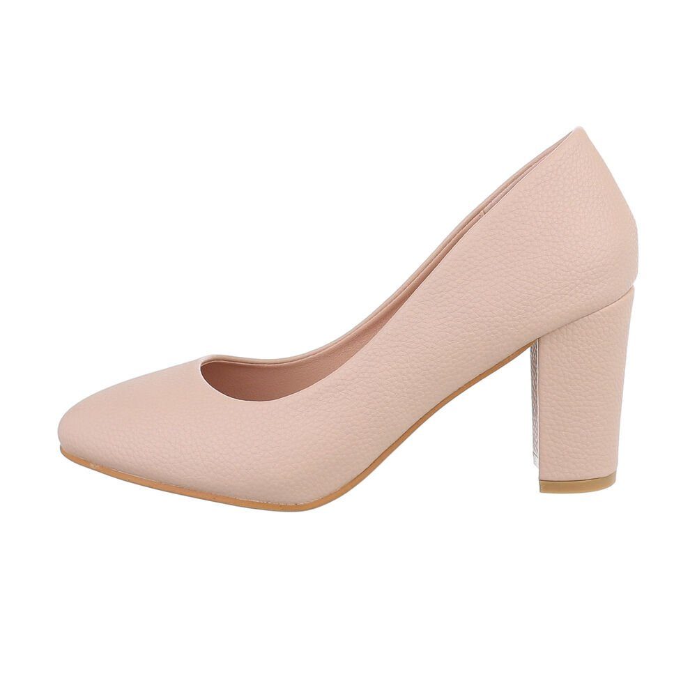 Ital-Design Damen Abendschuhe Elegant High-Heel-Pumps Blockabsatz High Heel Pumps in Beige | High-Heel-Pumps