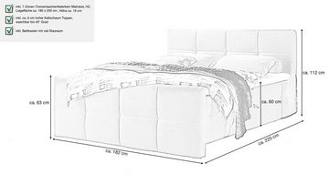 Massivart® Boxspringbett Boxbett TIJUANA 180 x 200 cm / Cordbezug / grau, Bettkästen, inkl. Topper, Tonnentaschenfederkern Matratzen H3