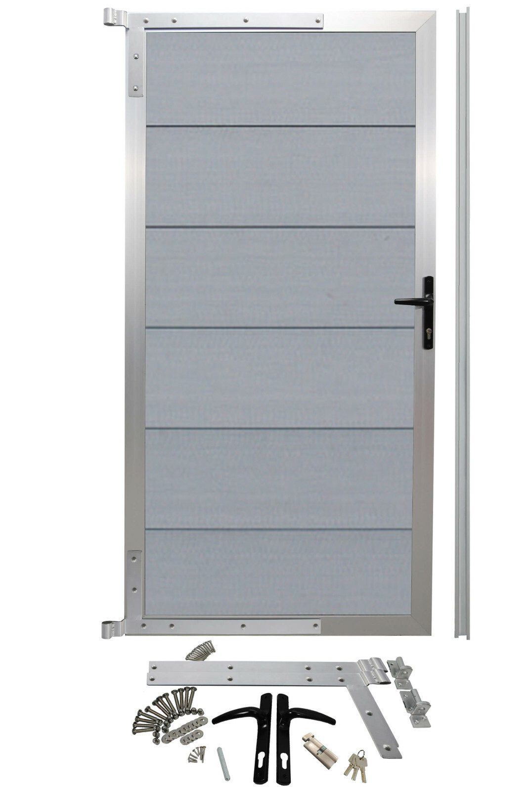 WPC Profi Zauneinzeltür XL Garten Zauntor Tor Gartentor Steingrau Grau Systemzaun 90X183cm, (Komplettset, mit Befestigung, Schloss, Anschlagschiene)