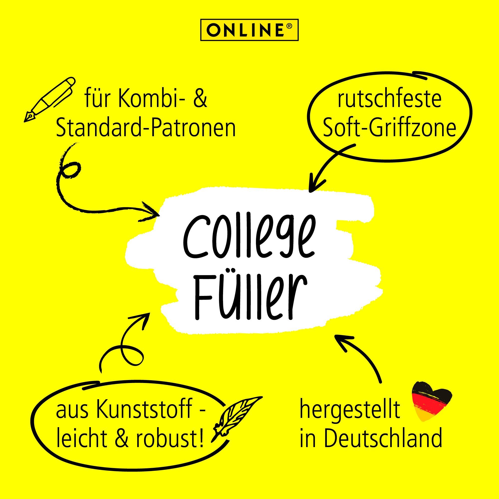 Online Pen Füller College Füllhalter, ergonomisch, ideal für die Schule, hergestellt in Deutschland