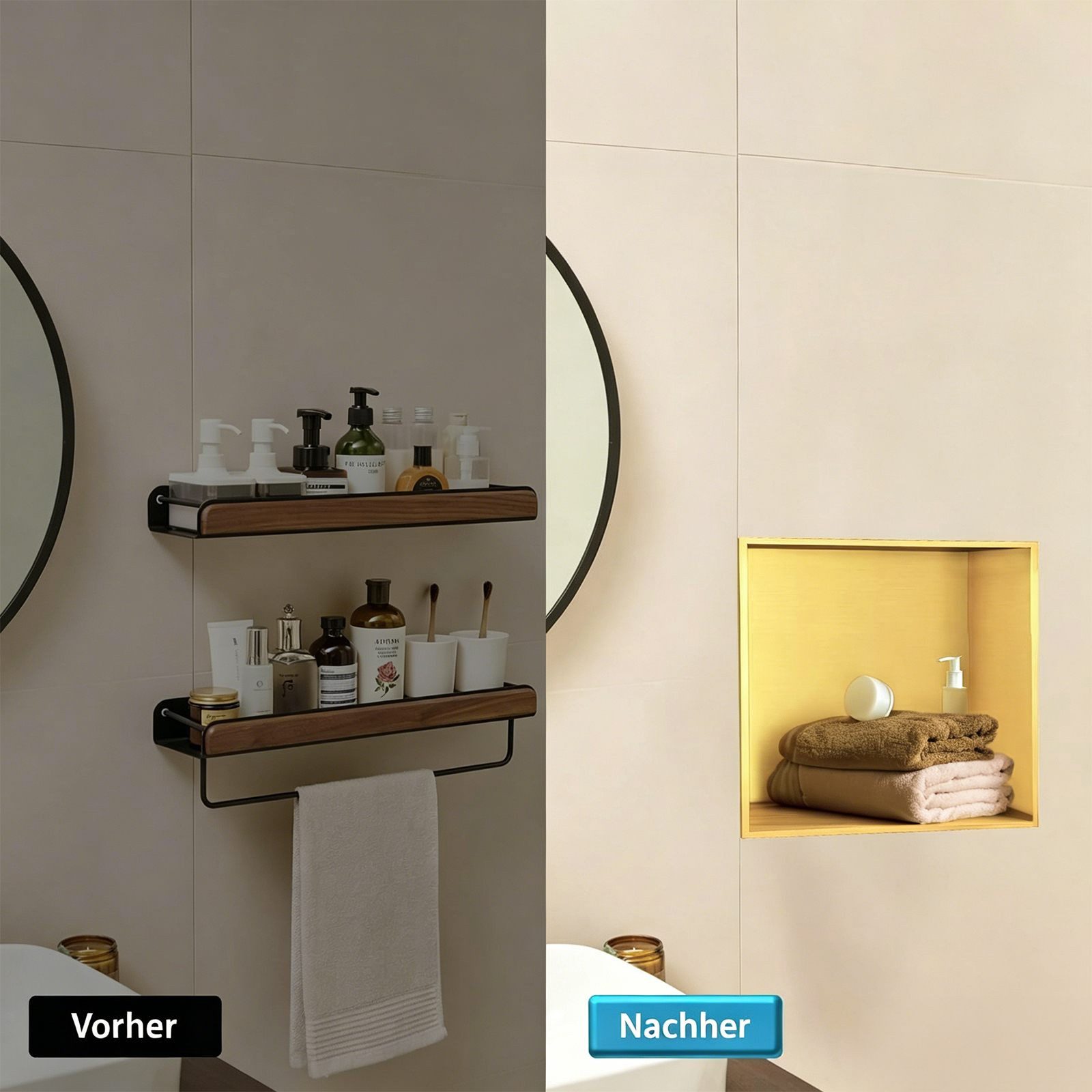 SaniteModar Duschwand Wandnische Dusche 30×30×10cm, Edelstahl, (1 tlg), Einzelregal zur Lagerung