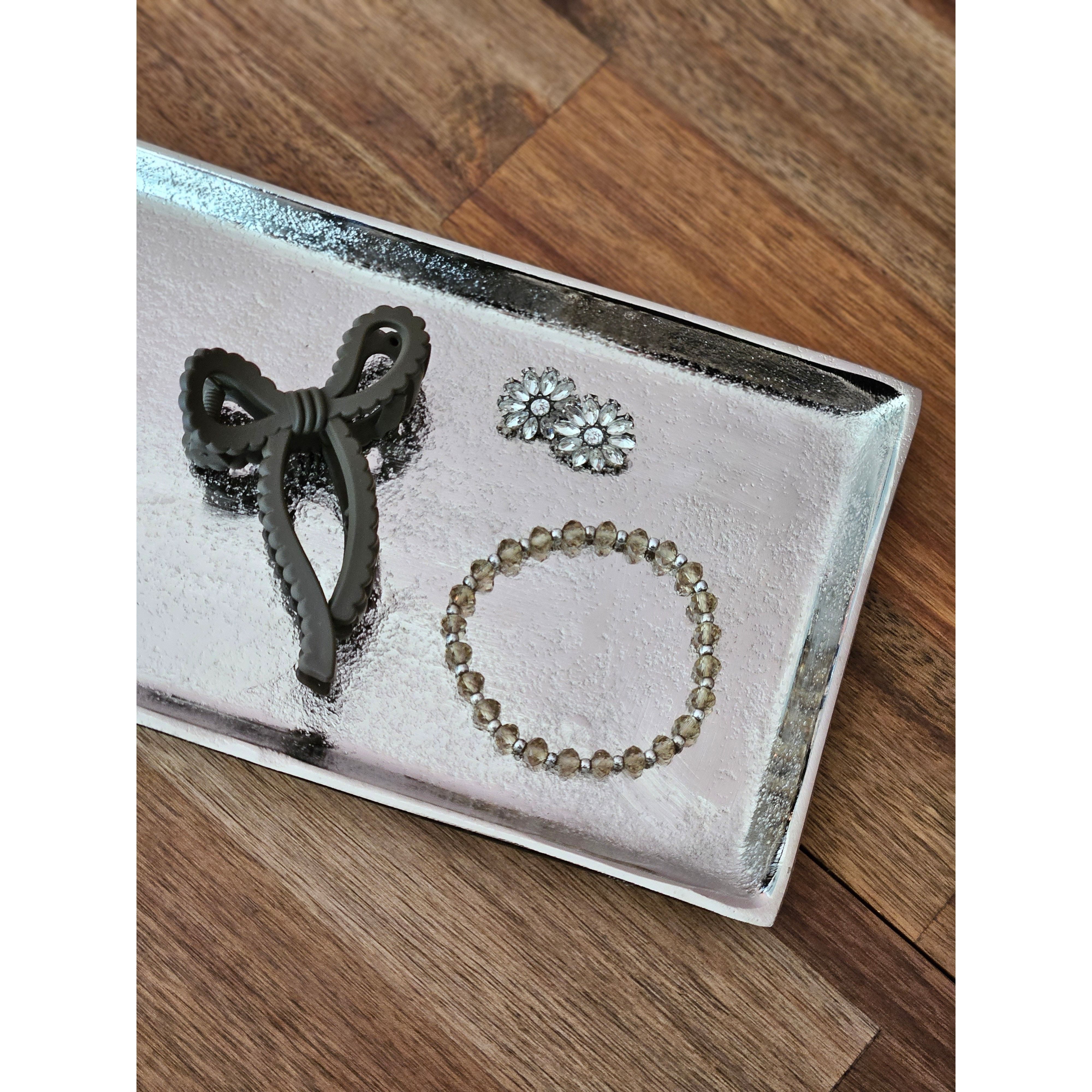 Meinposten Dekotablett Tablett Deko Metall 44x13 cm silber Kerzentablett rechteckig (1 St), aus Aluminium