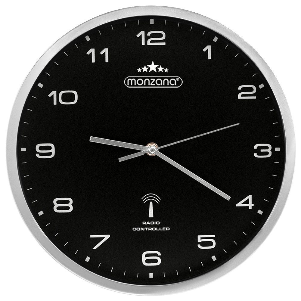 monzana Wanduhr (Funk Automatische Zeitumstellung Geräuscharm Quarzuhrwerk Schwarz)